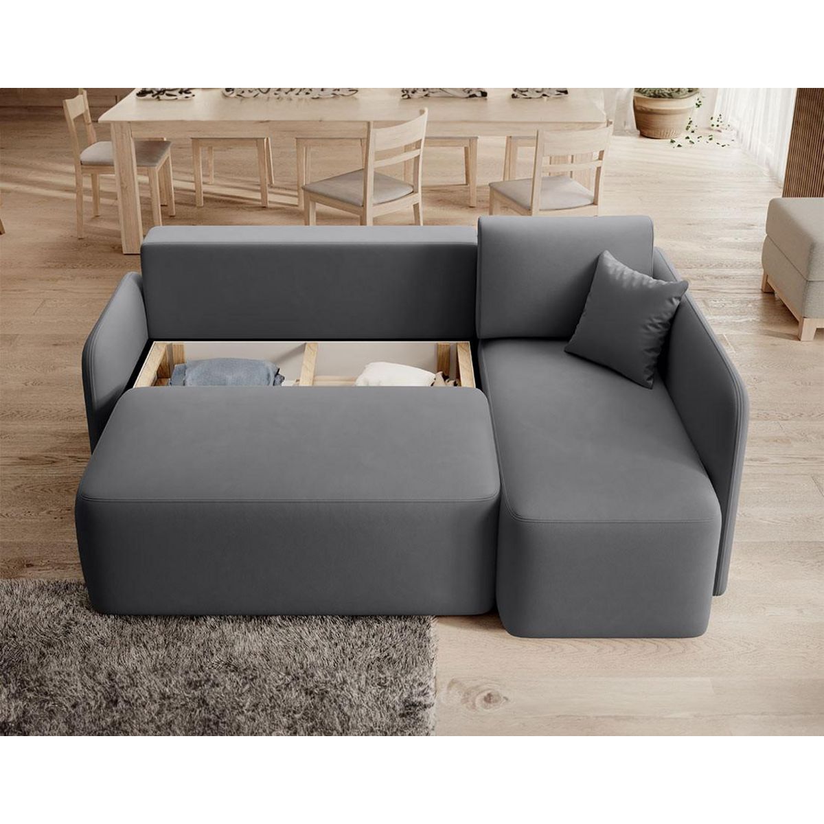 BEST MOBILIER Suzie - canapé d'angle droit 4 places convertible avec coffre en velours
