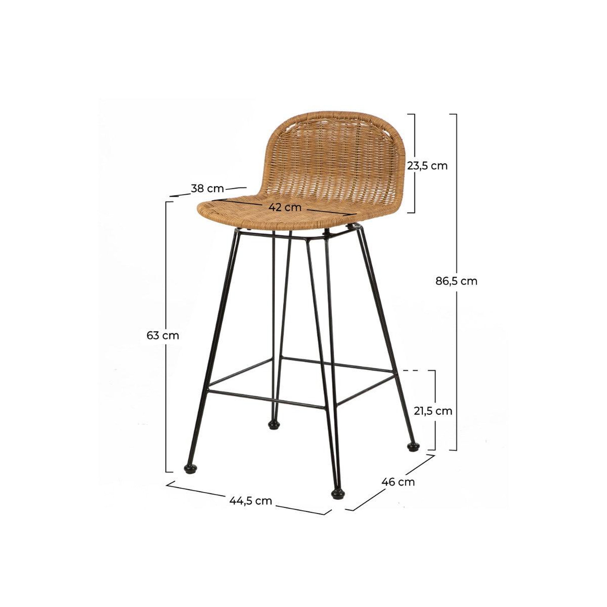 Voir la diapositive 4 : MAISON PAVANE Lot de 2 chaises de bar mi-hauteur 63 cm en résine tressée marron-jigani