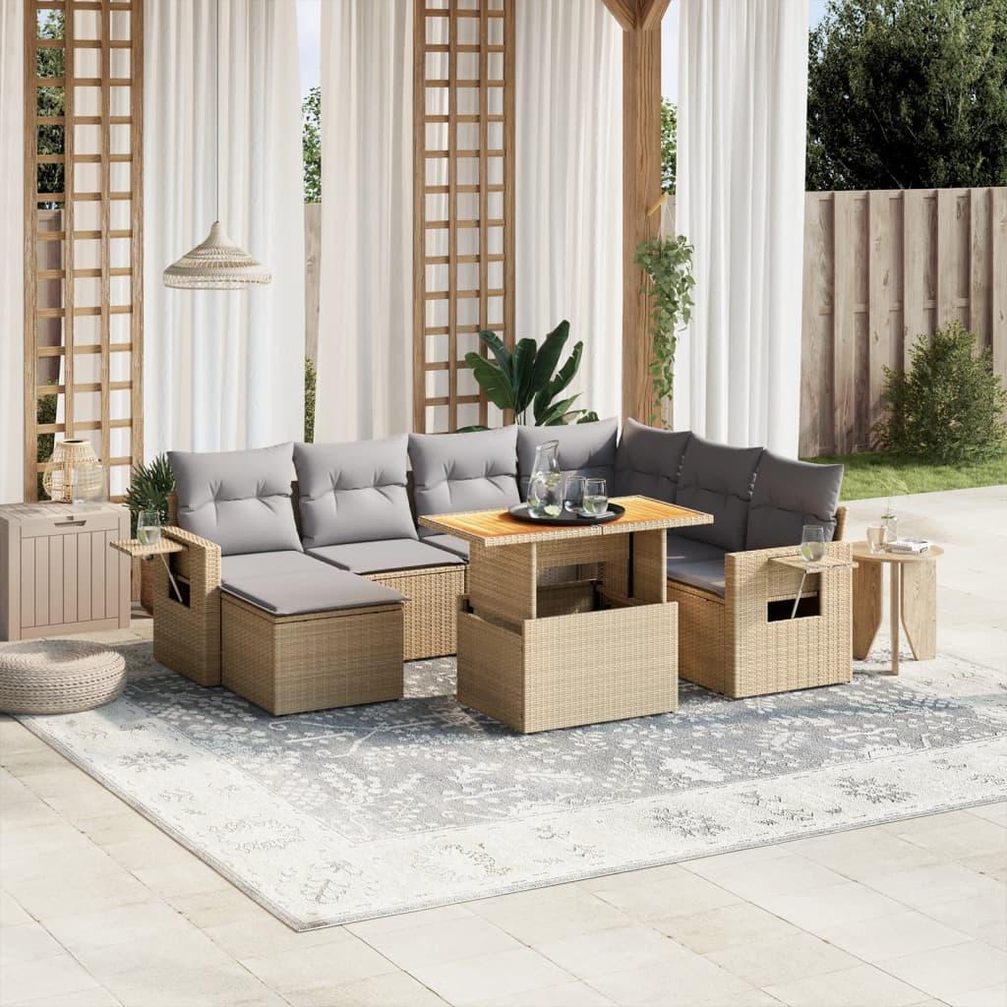 VIDAXL Salon de jardin avec coussins 8 pcs beige resine tressee