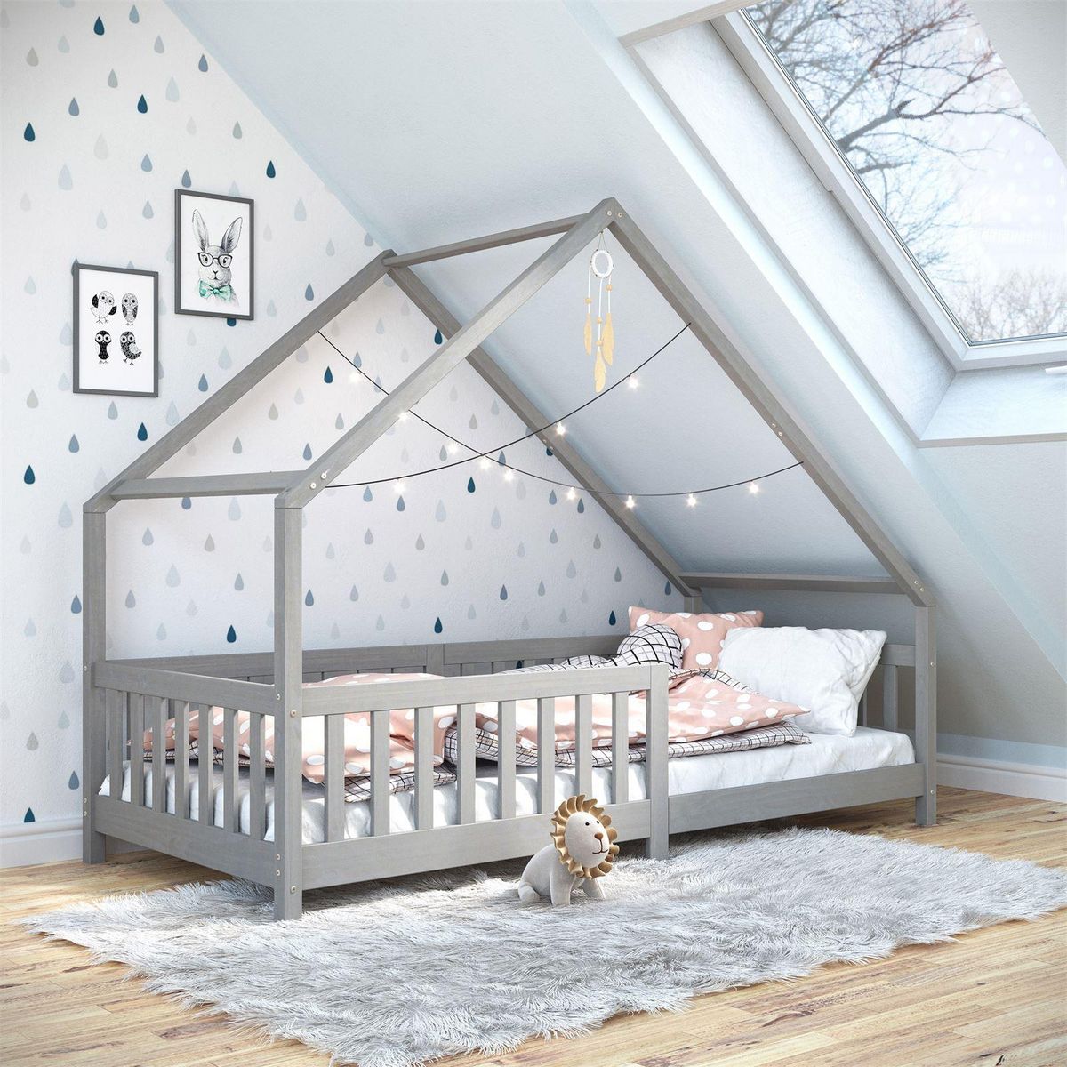 IDIMEX Lit cabane  asymétrique CORA 90 x 190 cm en pin massif