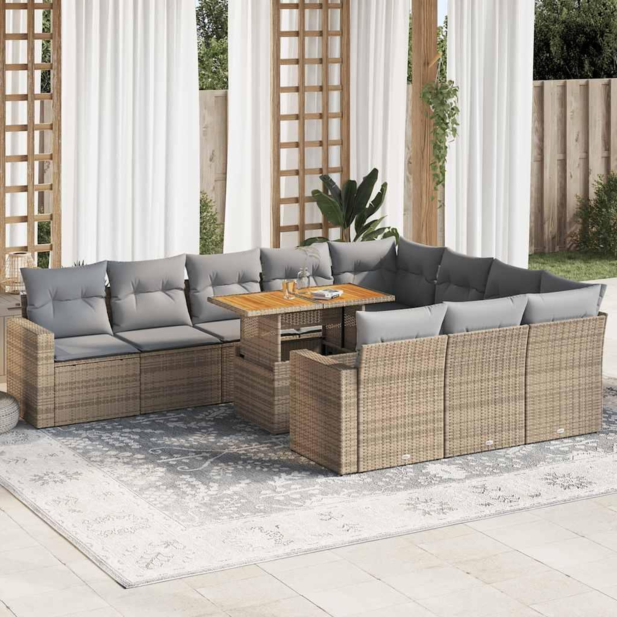VIDAXL Salon de jardin 11 pcs avec coussins beige resine tressee