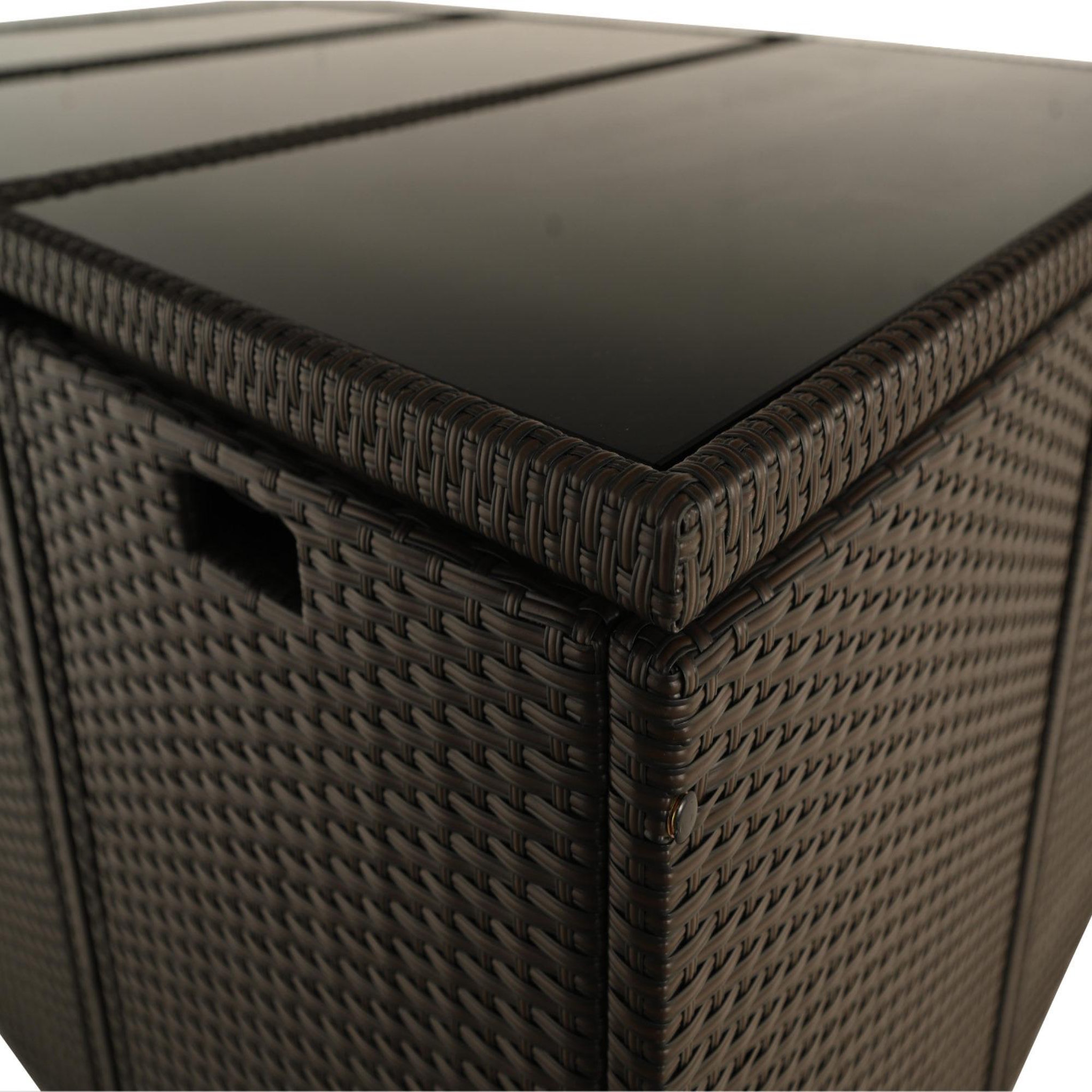 Voir la diapositive 6 : BEST MOBILIER Tao - salon de jardin encastrable 10 places - résine tressée marron - coussins taupe - plateau en verre + housse de protection