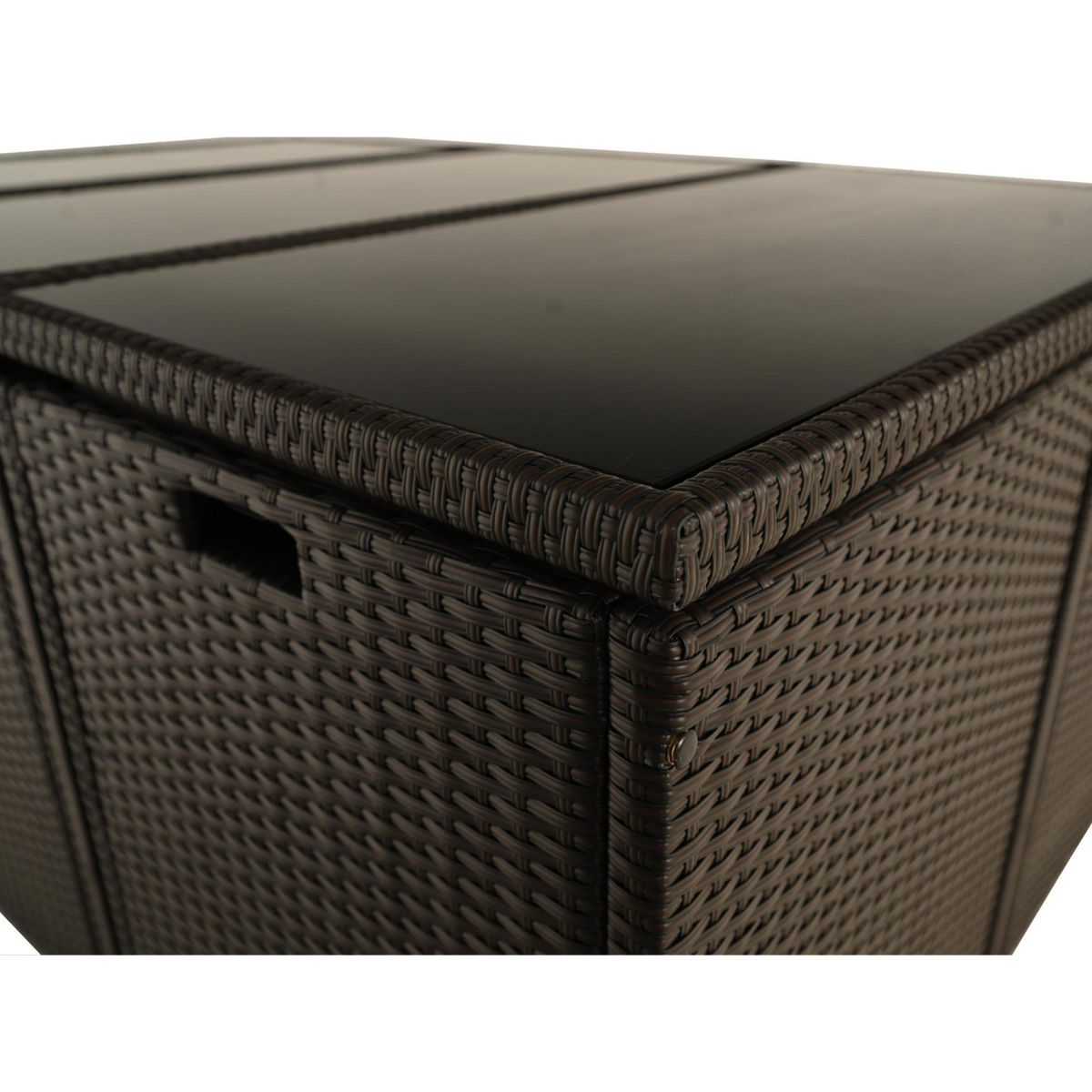 BEST MOBILIER Tao - salon de jardin encastrable 10 places - résine tressée marron - coussins taupe - plateau en verre + housse de protection