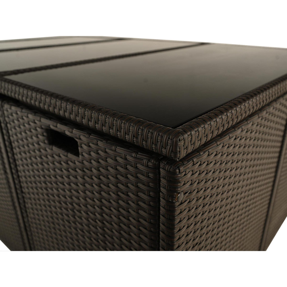 BEST MOBILIER Tao - salon de jardin encastrable 10 places - résine tressée marron - coussins taupe - plateau en verre + housse de protection