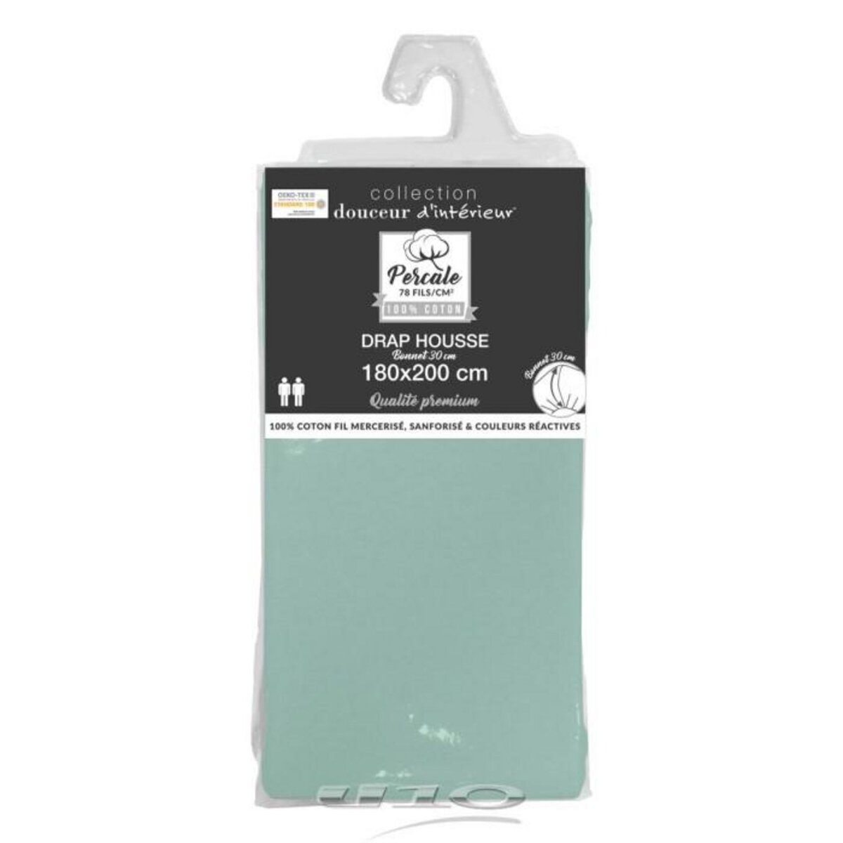 Paris Prix Drap Housse  Percaline  180x200cm Sauge