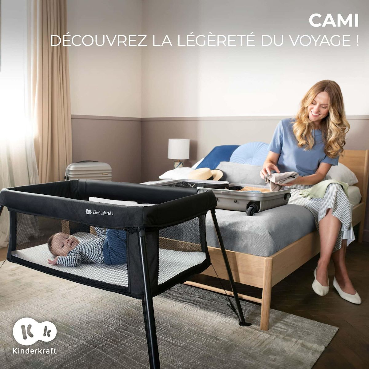 KINDERKRAFT Lit de camping pliant bébé 3 en 1 avec fonction évolutive