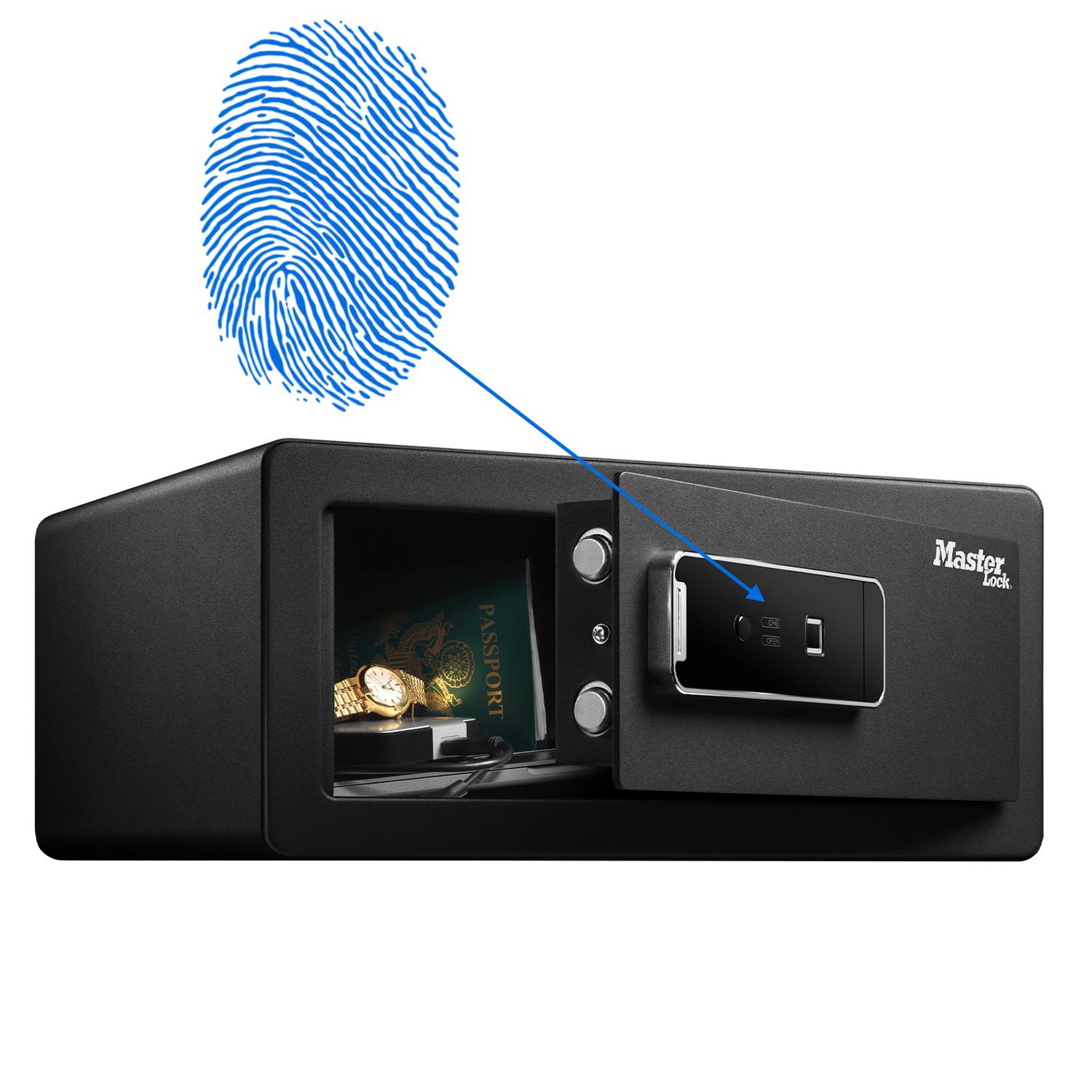 Master lock LX110BEURHRO Coffre-fort biométrique pour protéger les biens de valeurs, Noir, 19,5 x 43 x 37 cm