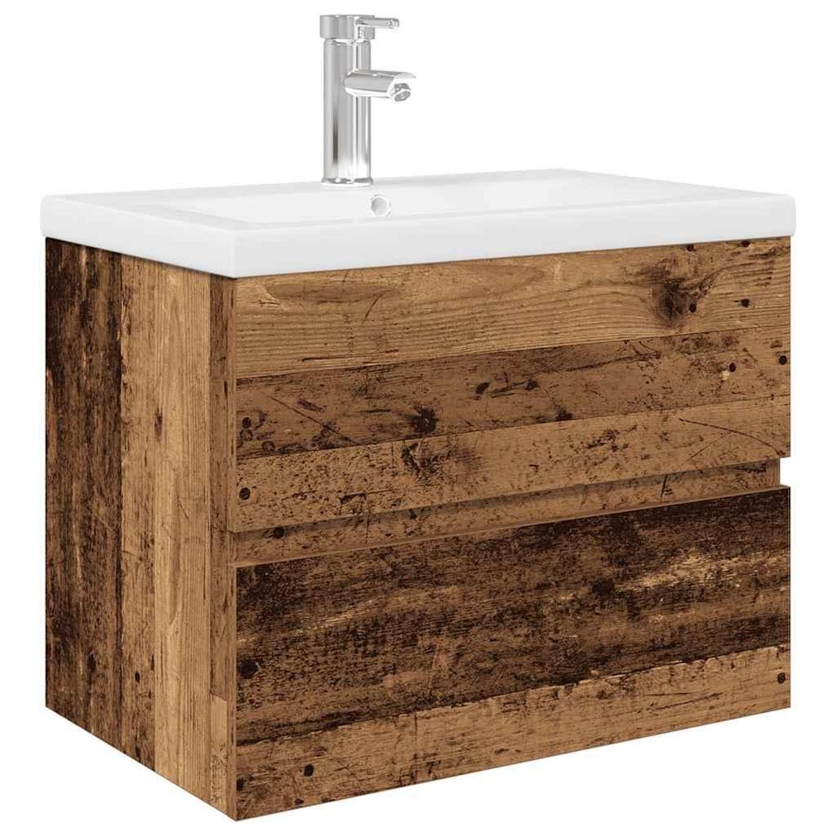 VIDAXL Meuble lavabo avec bassin et robinet integres vieux bois