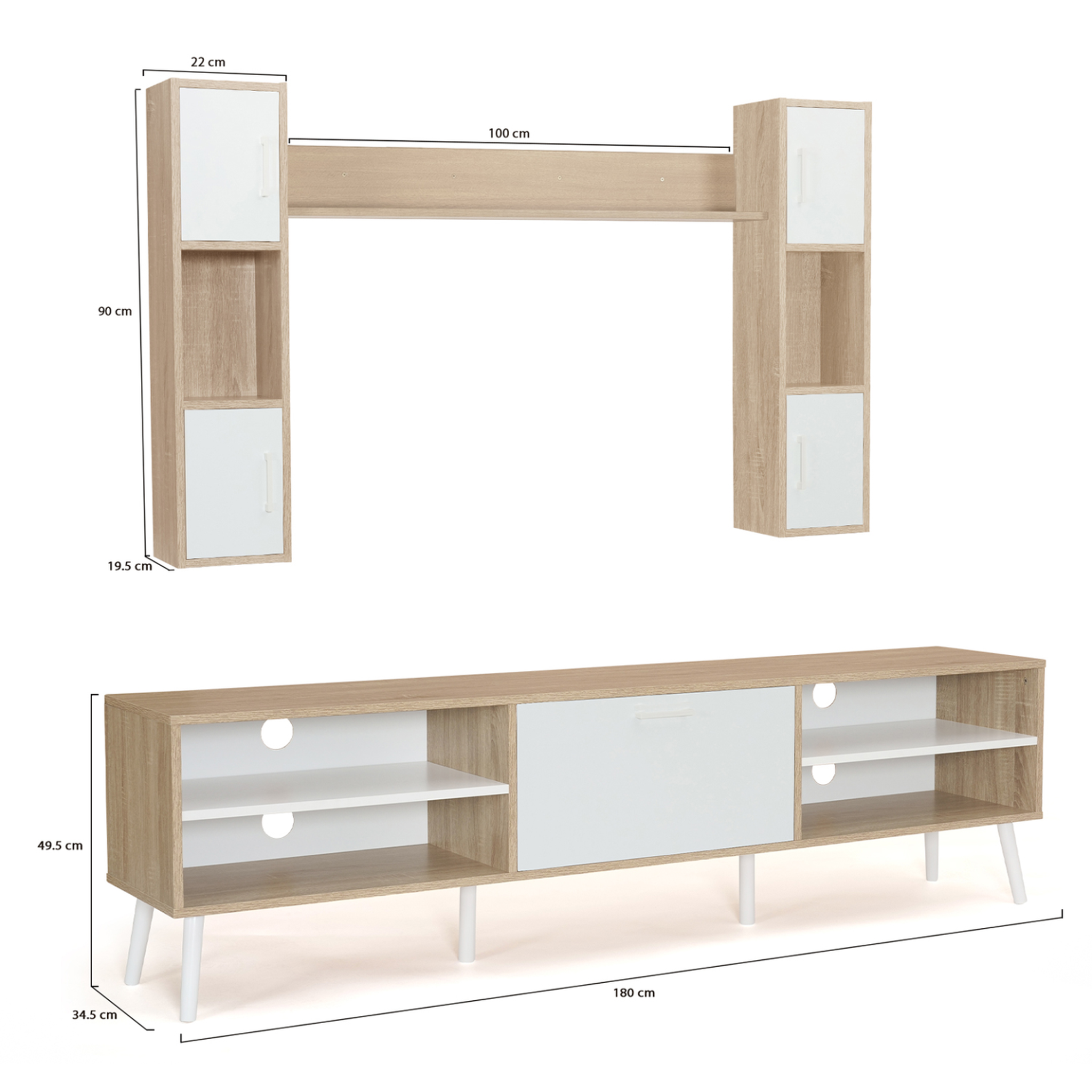 Voir la diapositive 5 : ID MARKET Ensemble meuble tv 180 cm et étagères houston bois et blanc