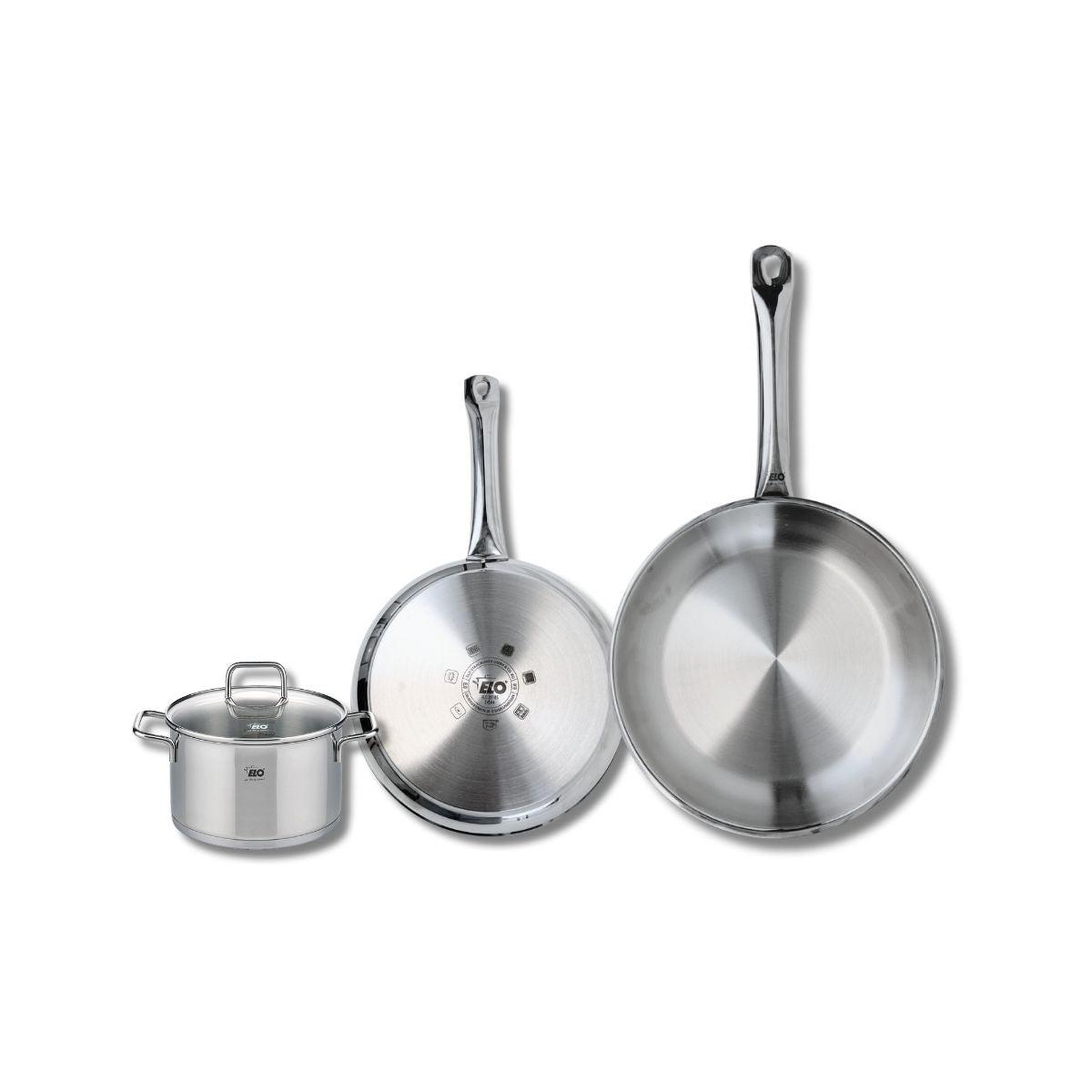 ELO Set de 2 poêles de cuisson 24 et 28 cm et 1 faitout 14 cm elo profi citrin