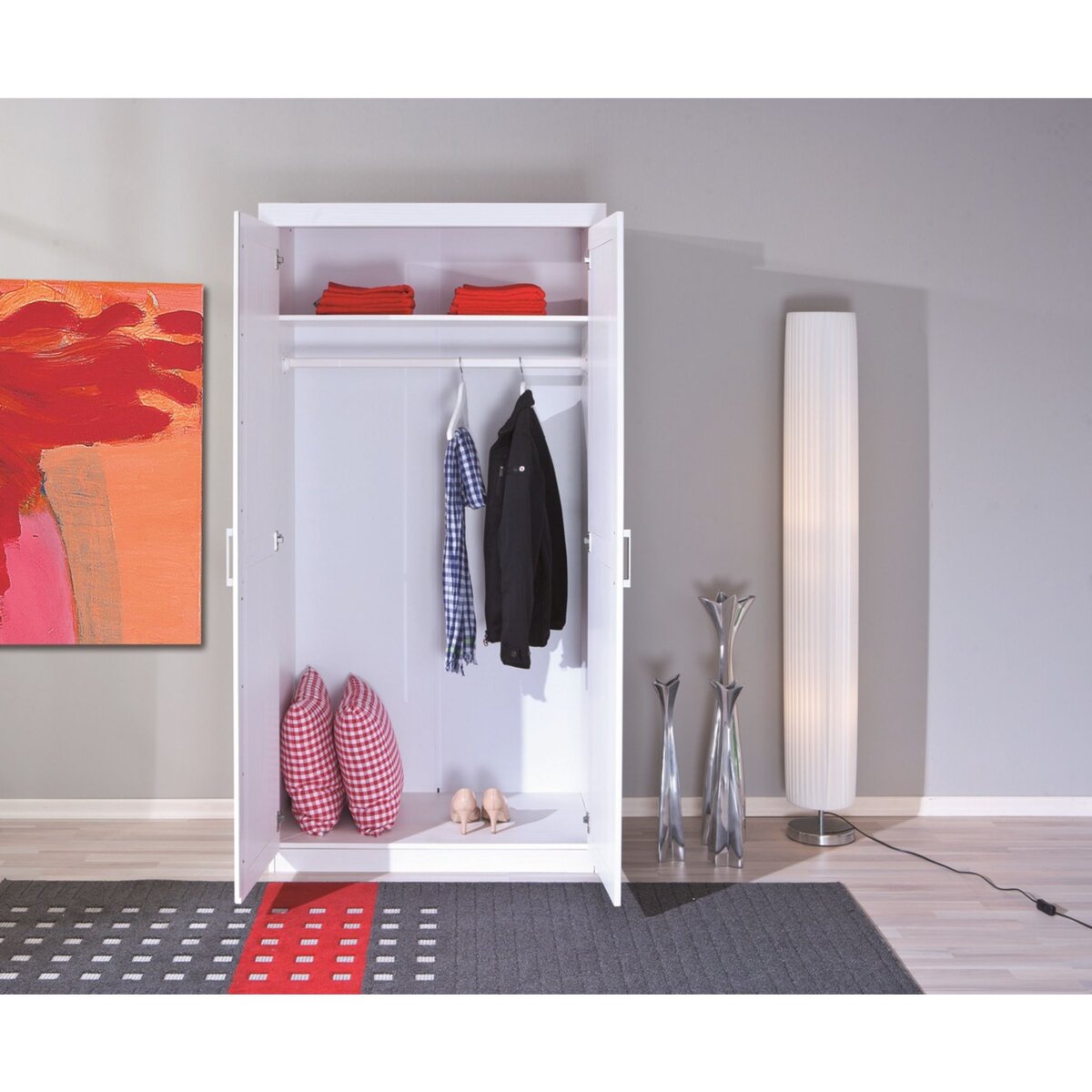 Armoire de chambre 2 portes avec penderie en pin massif blanc ULLI