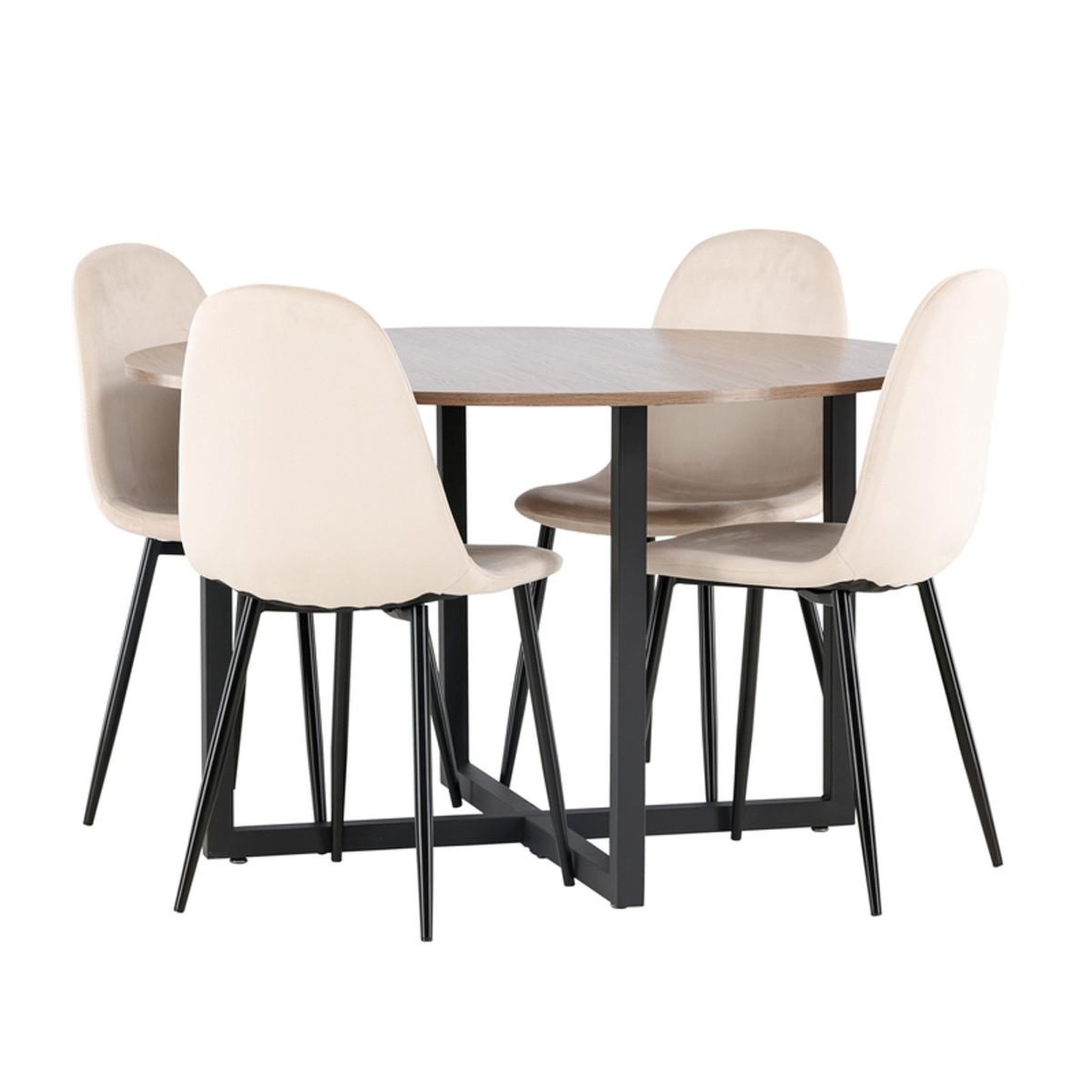 Paris Prix Ensemble table à manger & 4 chaises  durango & polar  120cm noyer & beige clair