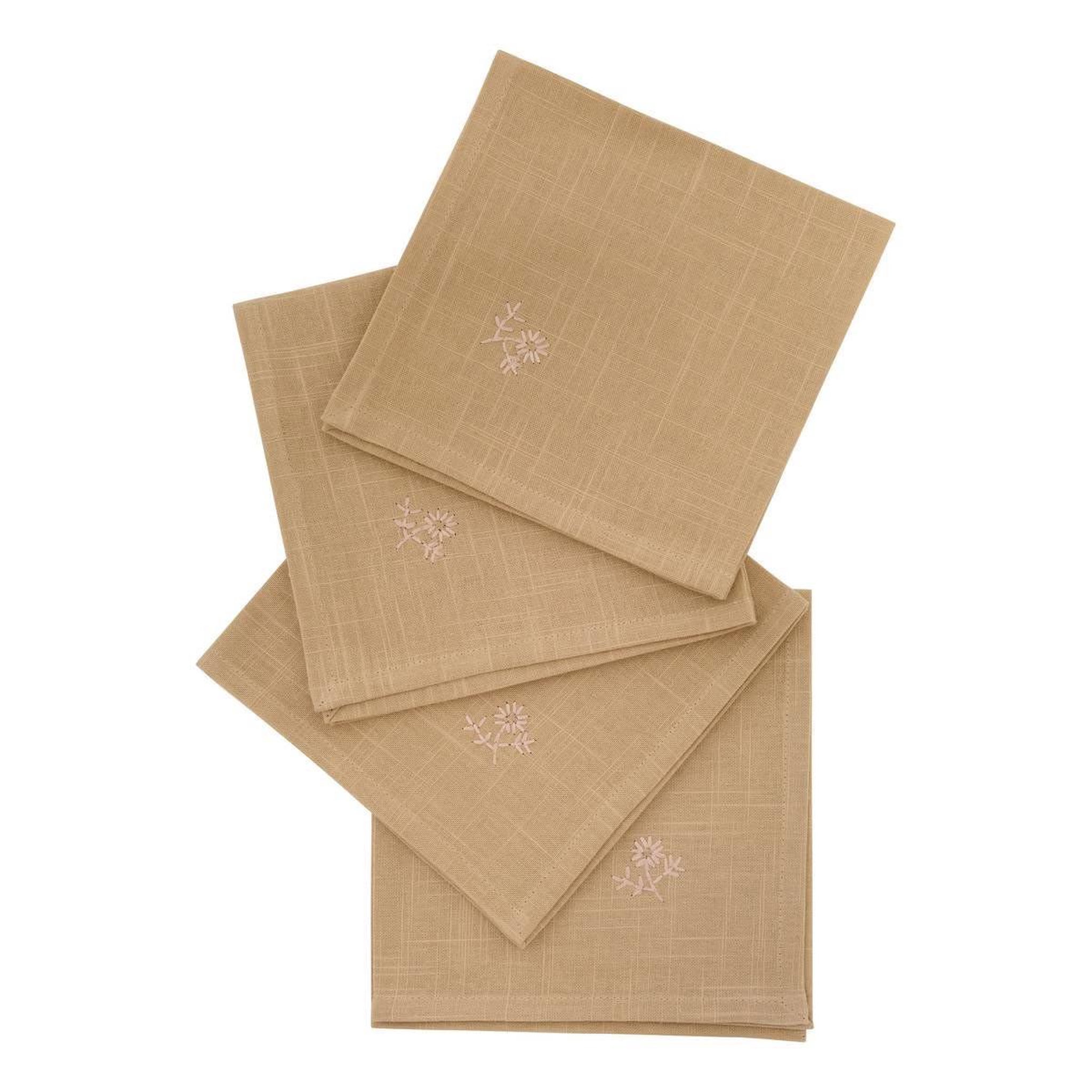 ATMOSPHERA Lot de 4 serviettes de table brodé  joy  40x40cm beige lin