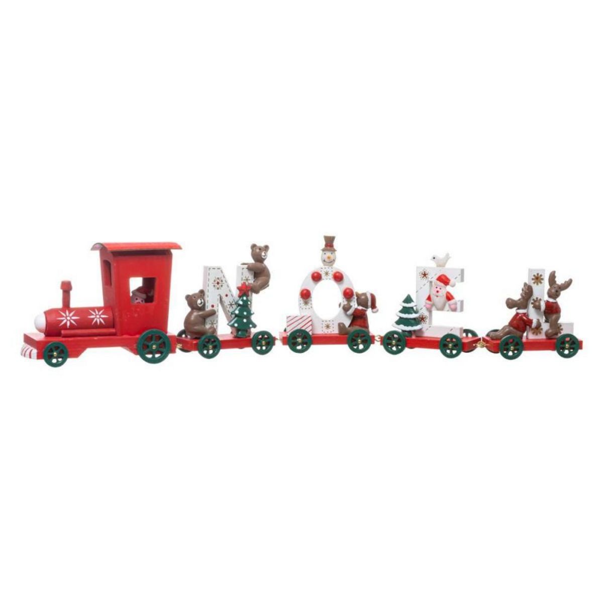 ATMOSPHERA Train en bois 4 wagons de Noël rouge