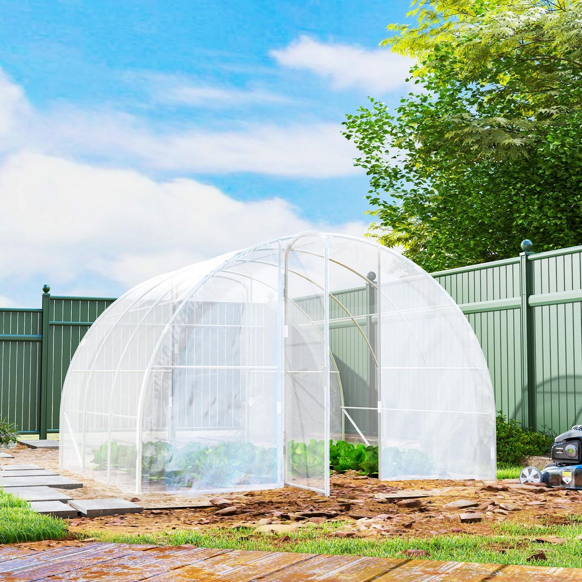 OUTSUNNY Serre tunnel de jardin 9 m² - 3 x 3 x 2 m - porte - acier galvanisé PE 150 g/m² transparent