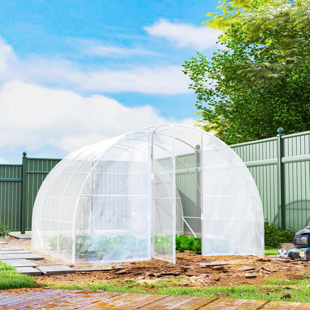 OUTSUNNY Serre tunnel de jardin 9 m² - 3 x 3 x 2 m - porte - acier galvanisé PE 150 g/m² transparent