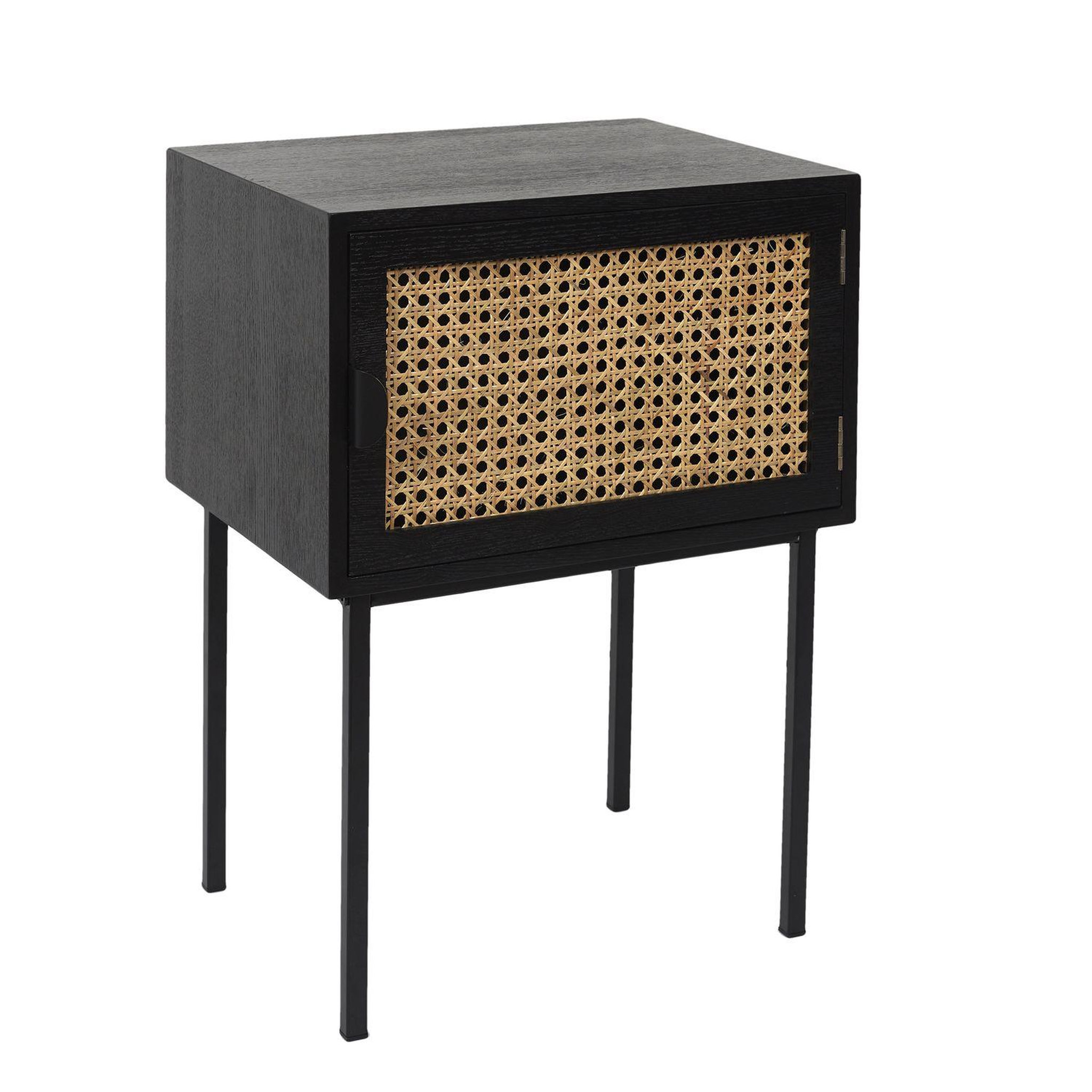 Voir la diapositive 1 : TOILINUX Table de chevet en cannage 1 porte en Bois et métal