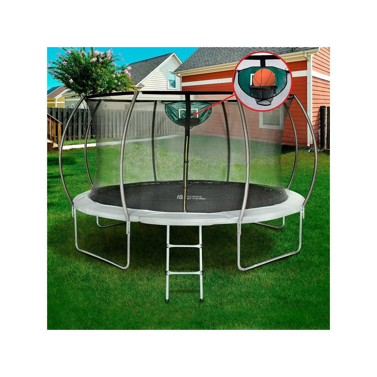Habitat et Jardin Trampoline avec filet intérieur  jumper  - Ø 4,25 m - Gris