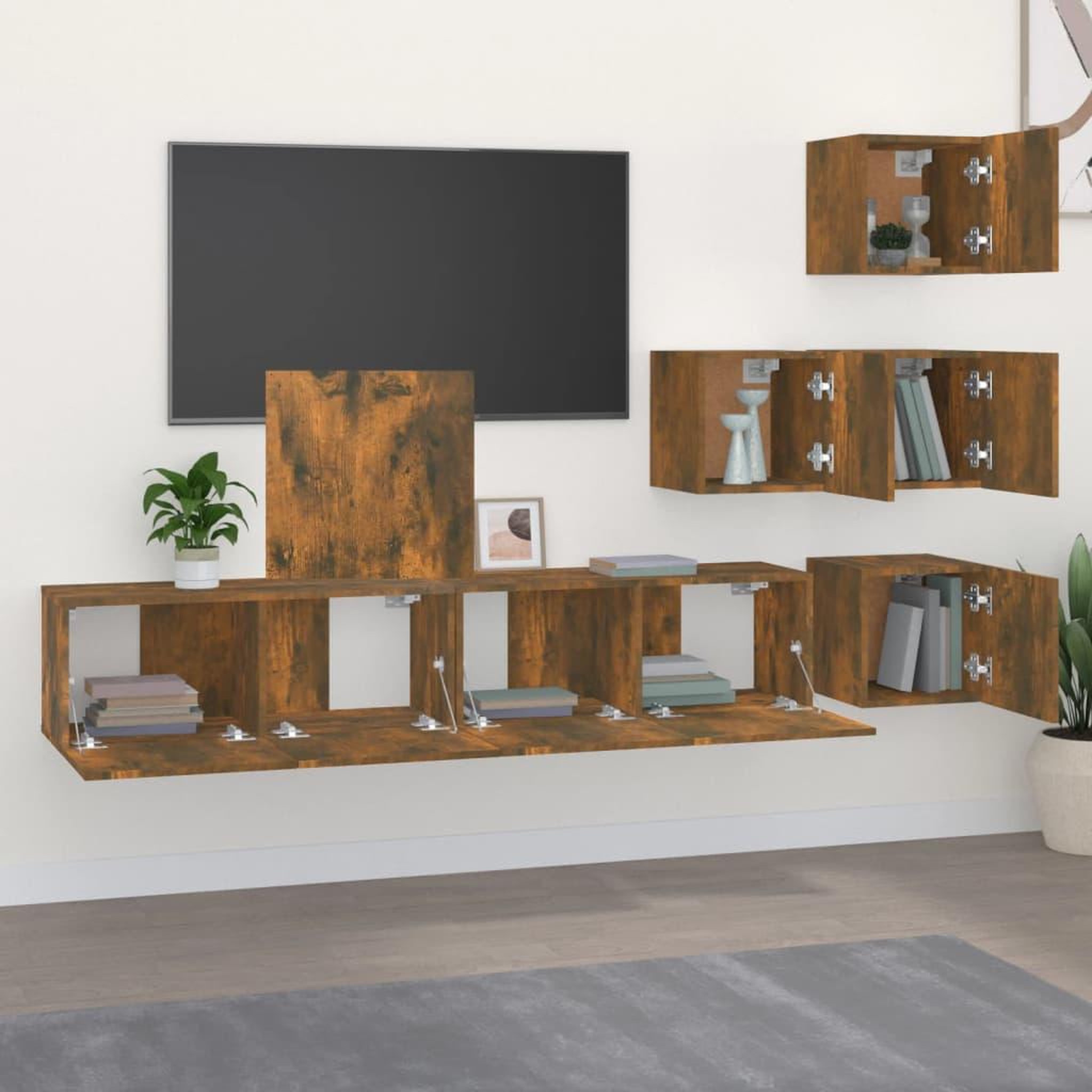 Voir la diapositive 3 : VIDAXL Meuble TV mural Chene fume Bois d'ingenierie