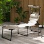 Voir la diapositive 2 : OUTSUNNY Bain de soleil transat inclinable pliable matelassé - pare-soleil, tétière - métal époxy noir tissu blanc cassé