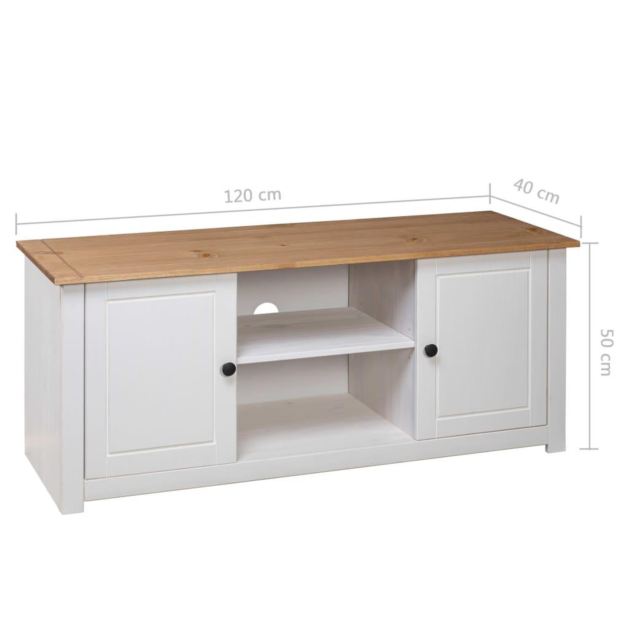 Voir la diapositive 6 : VIDAXL Meuble TV Blanc 120x40x50 cm Bois de pin massif Gamme Panama