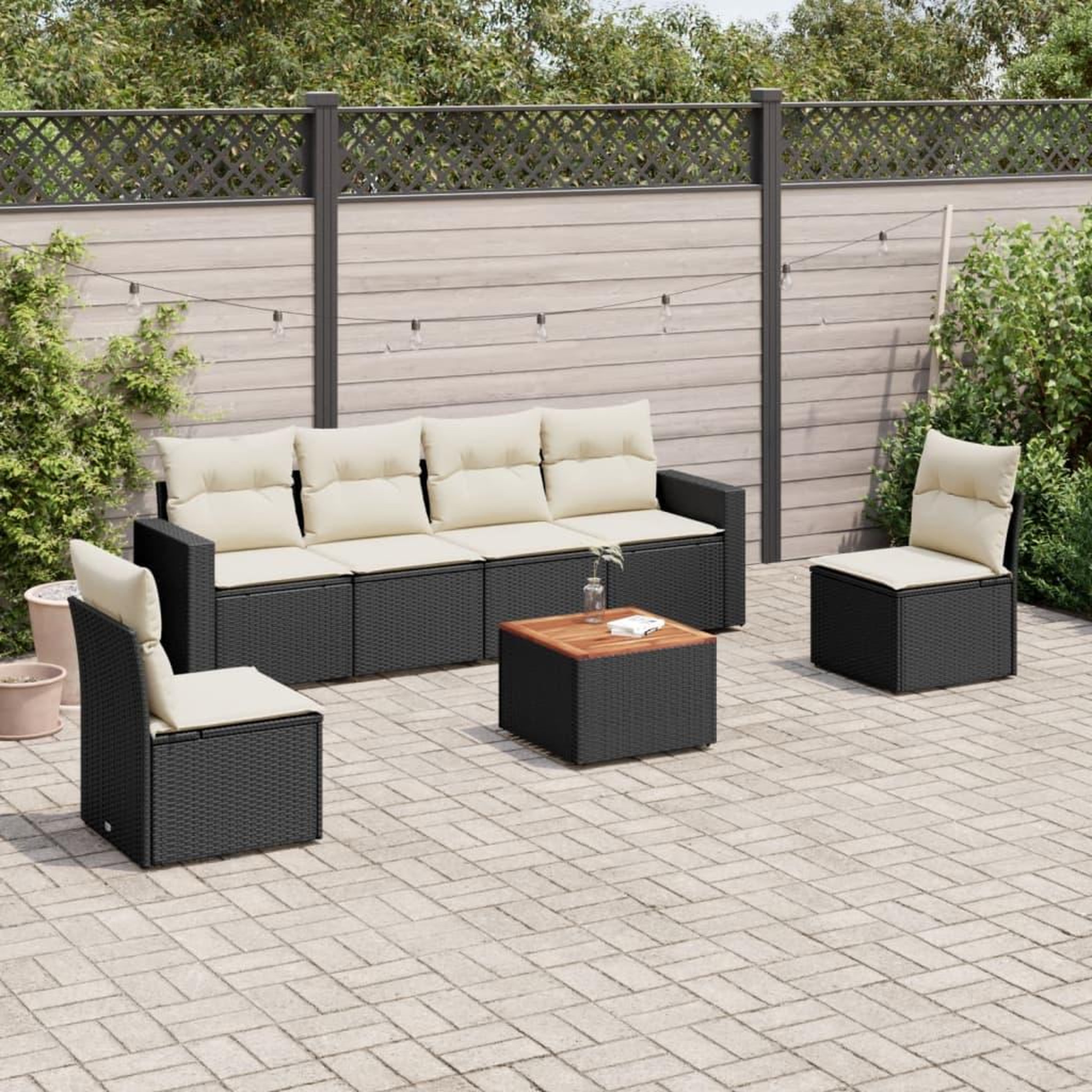 VIDAXL Salon de jardin 7 pcs avec coussins noir resine tressee