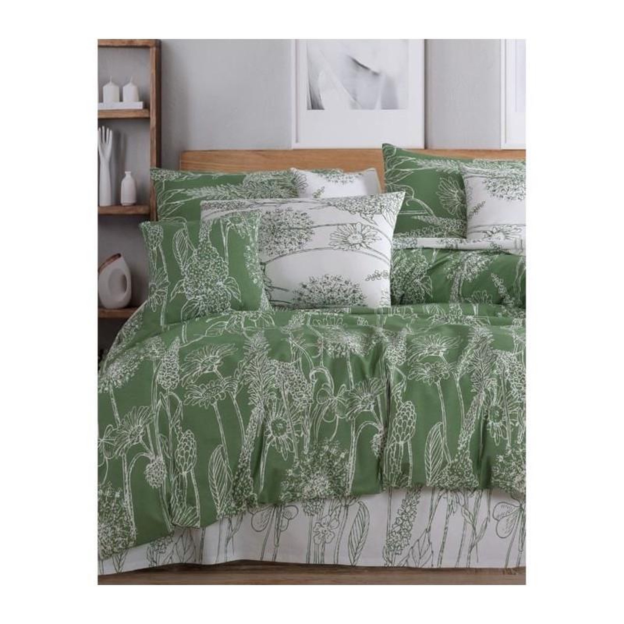 Voir la diapositive 3 : GENERIQUE Parure de lit - 1 housse de couette 220 x 240 cm + 2 taies d'oreiller 60 x 60 cm - 100% coton renforcé - Vert