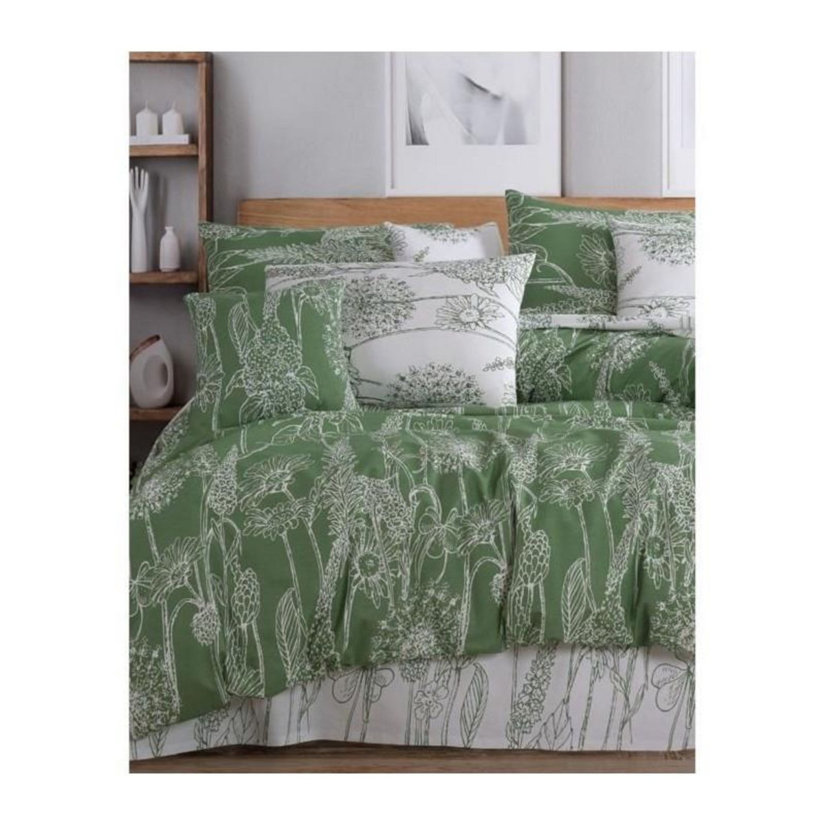GENERIQUE Parure de lit - 1 housse de couette 220 x 240 cm + 2 taies d'oreiller 60 x 60 cm - 100% coton renforcé - Vert