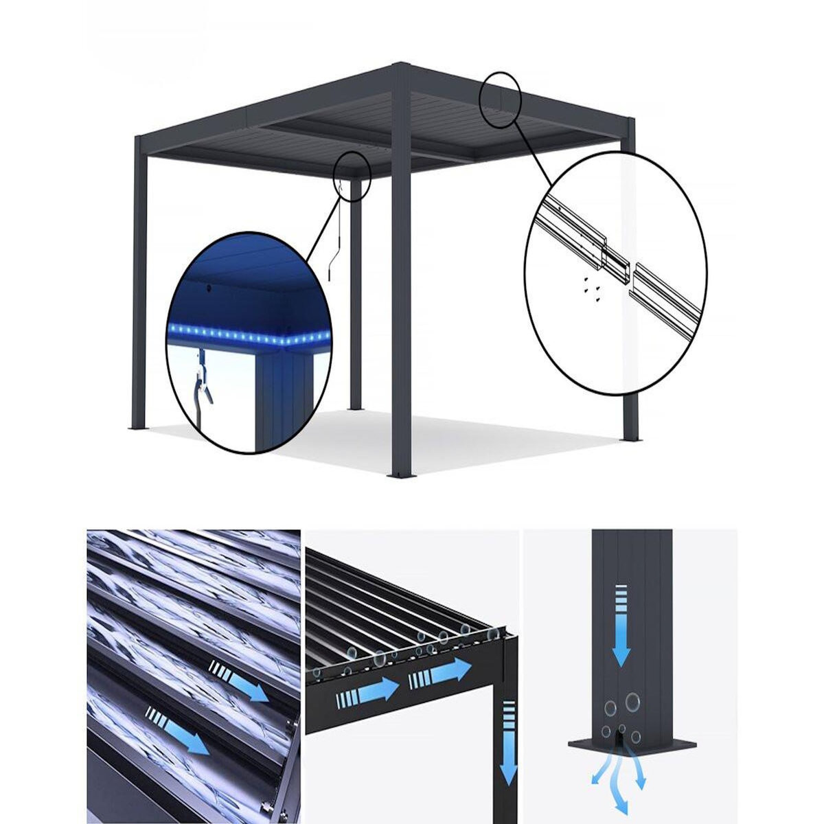 Habitat et Jardin Pergola bioclimatique avec led  Windsor premium  en aluminium 3 x 4 - Gris