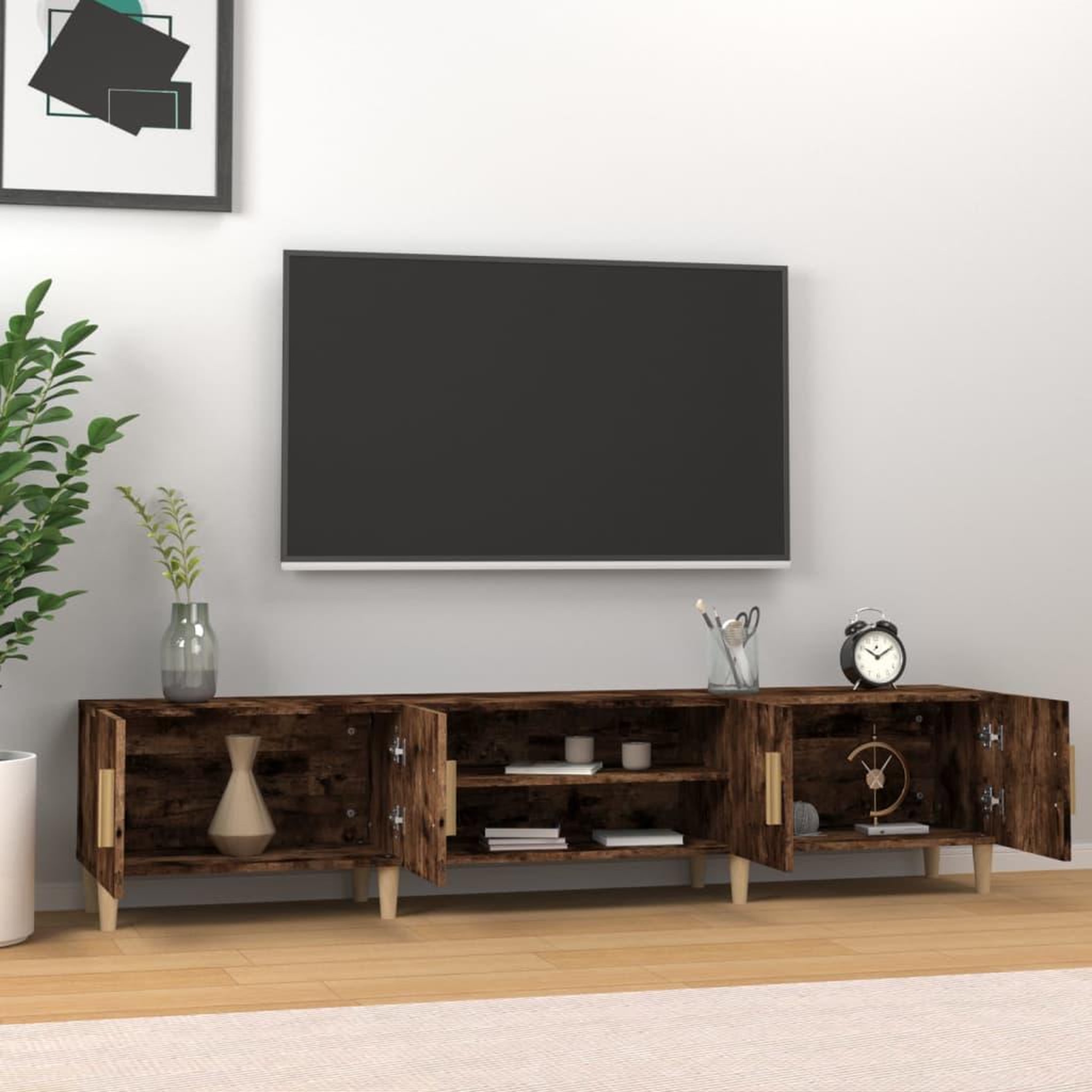 Voir la diapositive 3 : VIDAXL Meuble TV chene fume 180x31,5x40 cm bois d'ingenierie