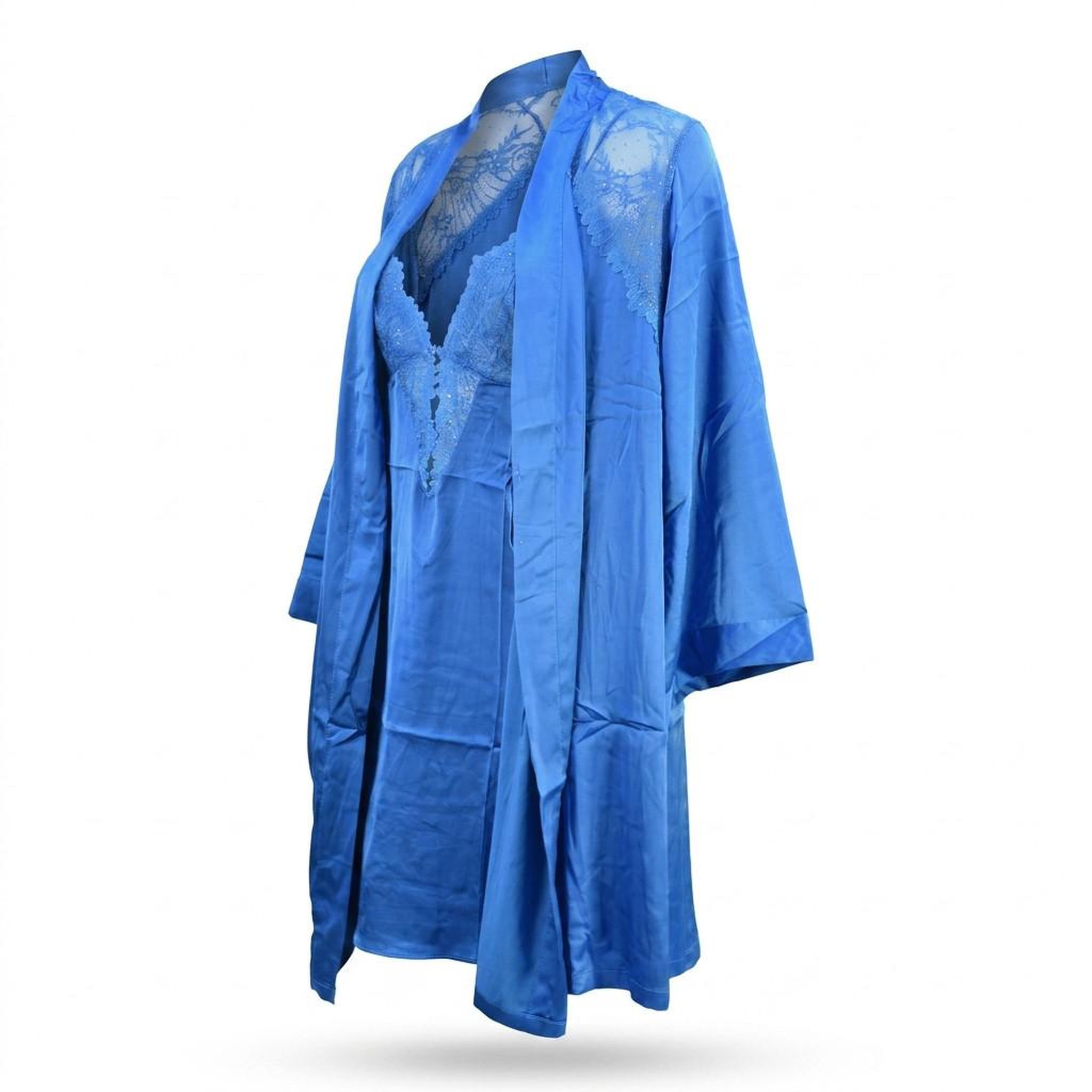 Voir la diapositive 1 : OZABI OZABI Nuisette et Kimono Femme Satin Effet Soie Dentelle Pailletée