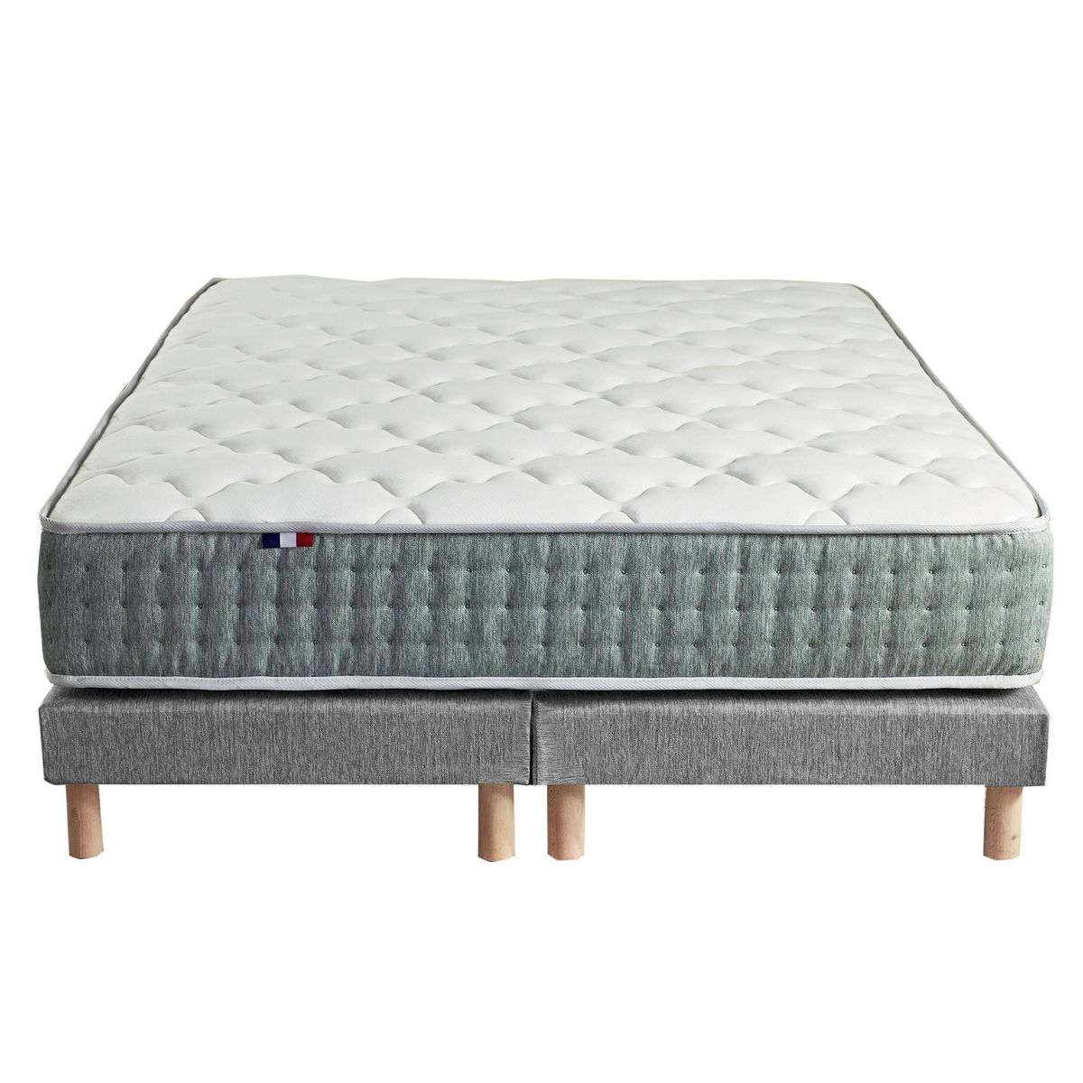 IDLITERIE Ensemble matelas Ressort 7 zones HYGGE + Sommier + couette + oreillers Fabriqué en France