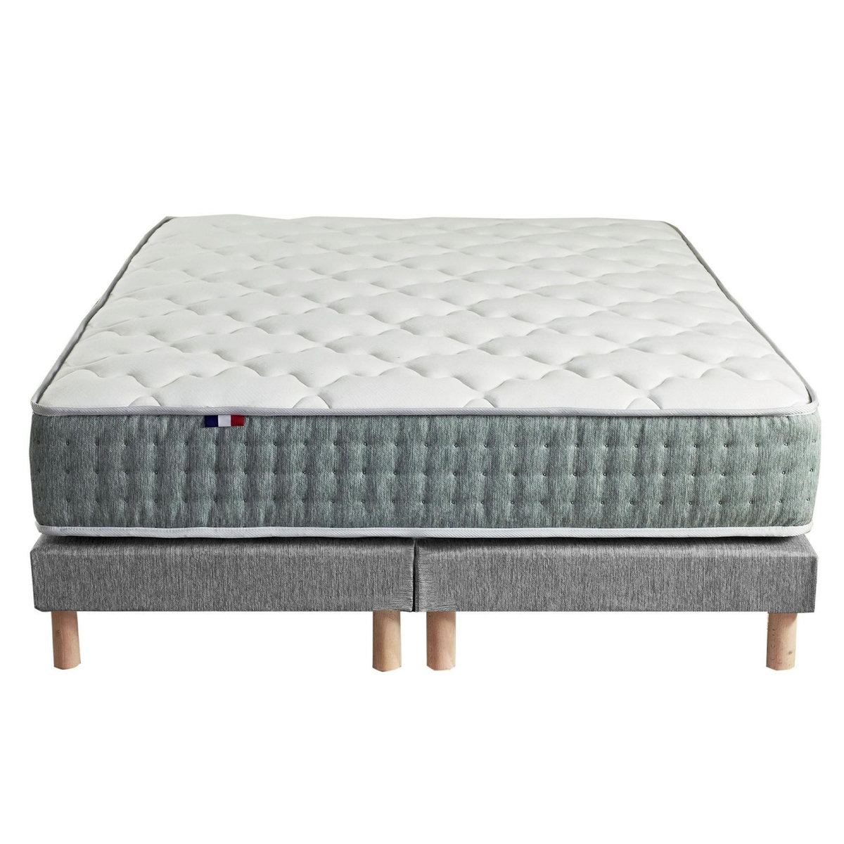 IDLITERIE Ensemble matelas Ressort 7 zones HYGGE + Sommier + couette + oreillers Fabriqué en France