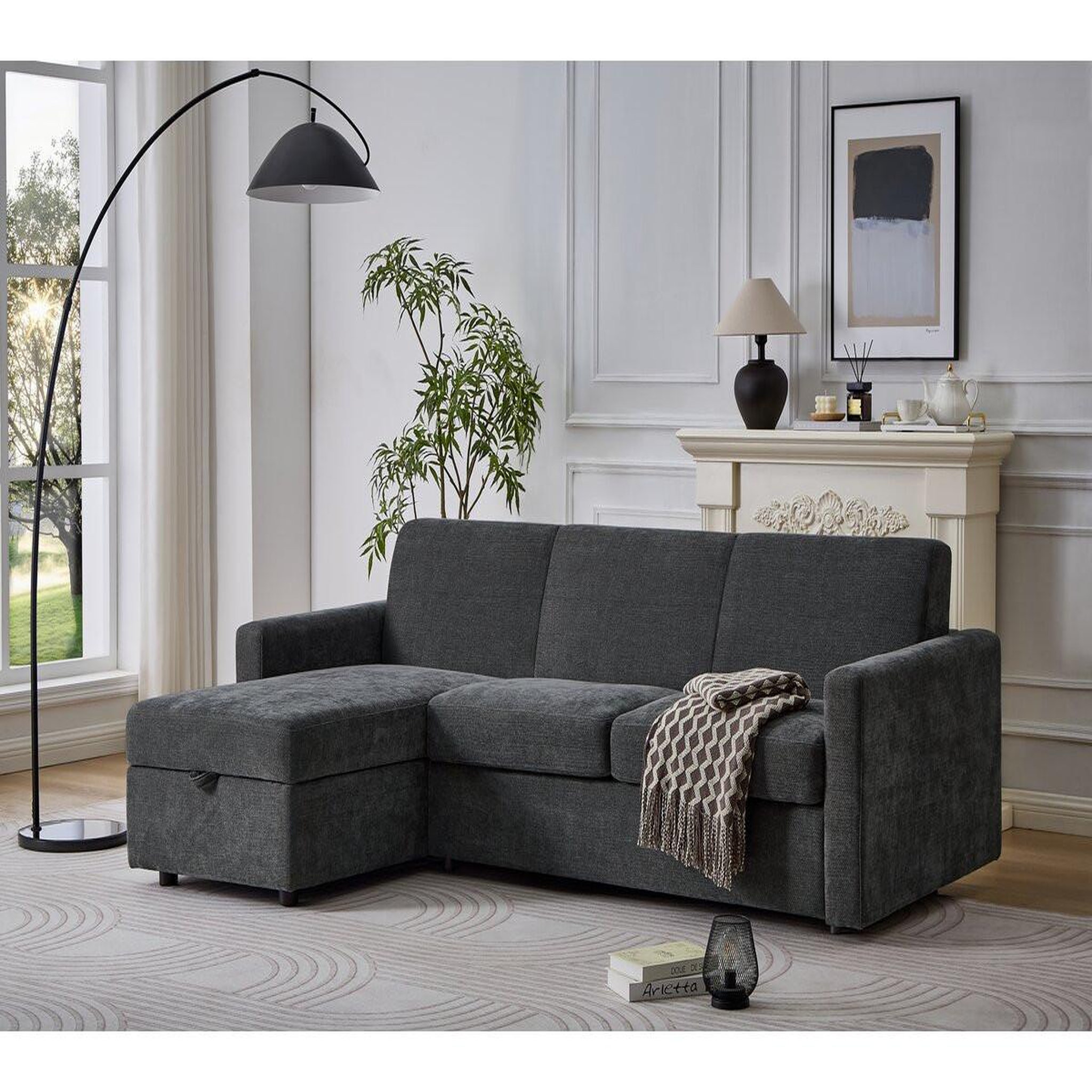 Voir la diapositive 2 : Habitat et Jardin Canapé d'angle réversible et convertible express en tissu  Celia  - 3 places - Gris