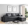 Voir la diapositive 1 :  Canapé 3 places d'angle Droit convertible avec coffre Tissu gris foncé+ 2 poufs inclus ANETTA