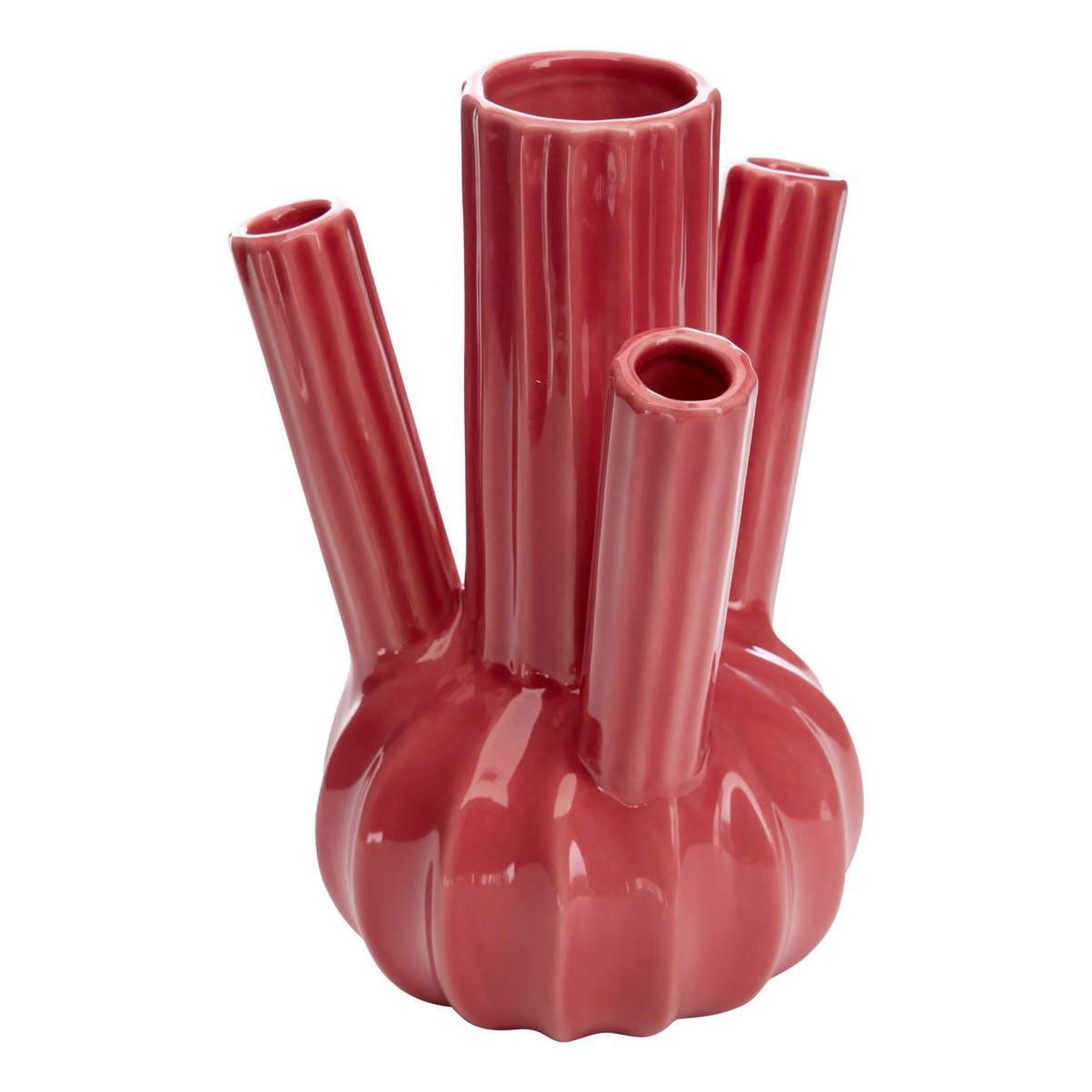 ATMOSPHERA Vase multiple en dolomite  fleur  20cm rose foncé