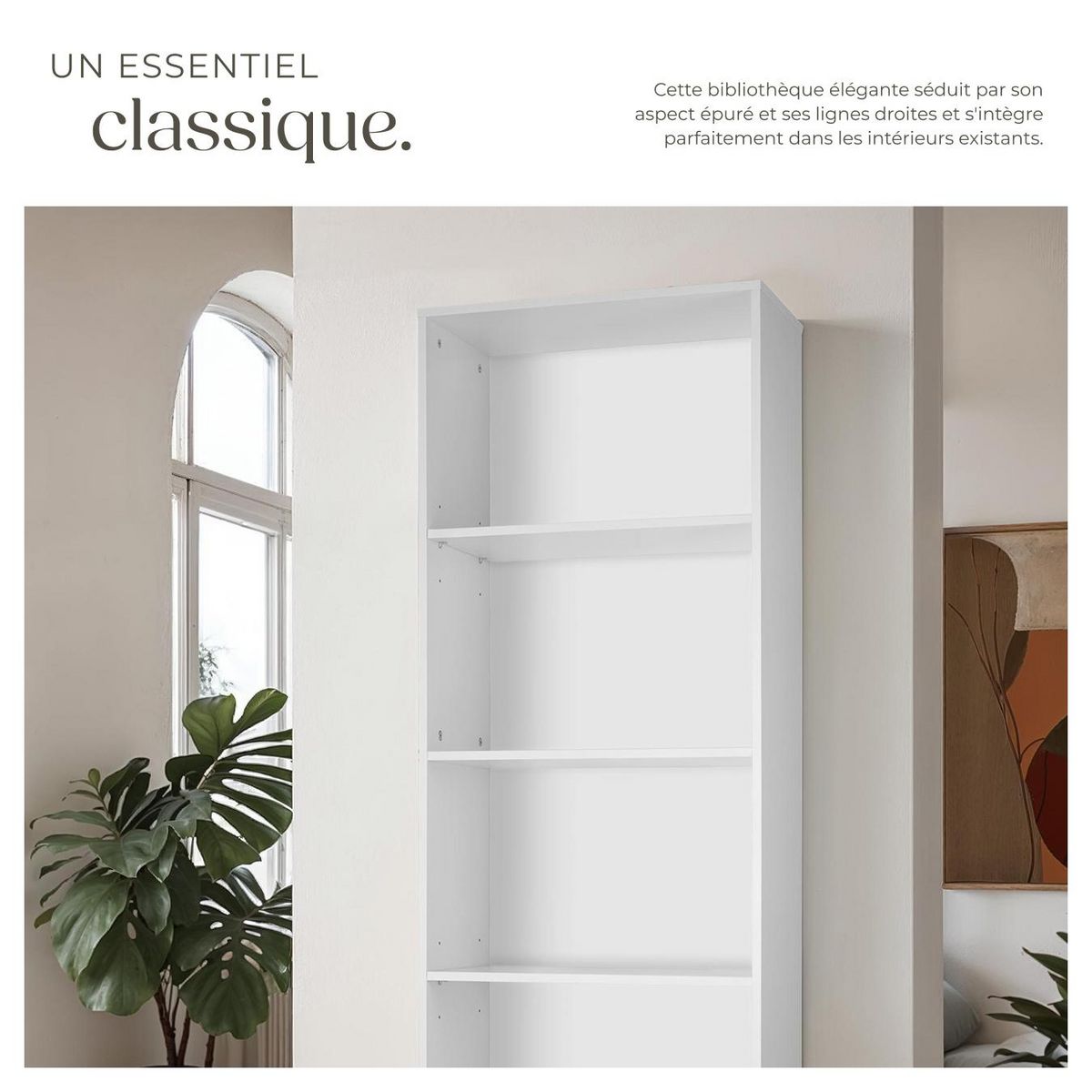 tectake Bibliothèque moderne et fonctionnelle en MDF solide blanc