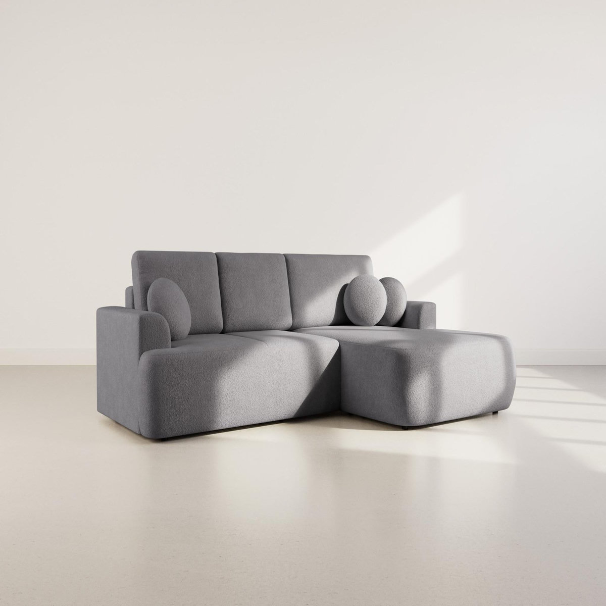 BEST MOBILIER Candela - canapé d'angle droit 4 places - convertible avec coffre - en tissu bouclette