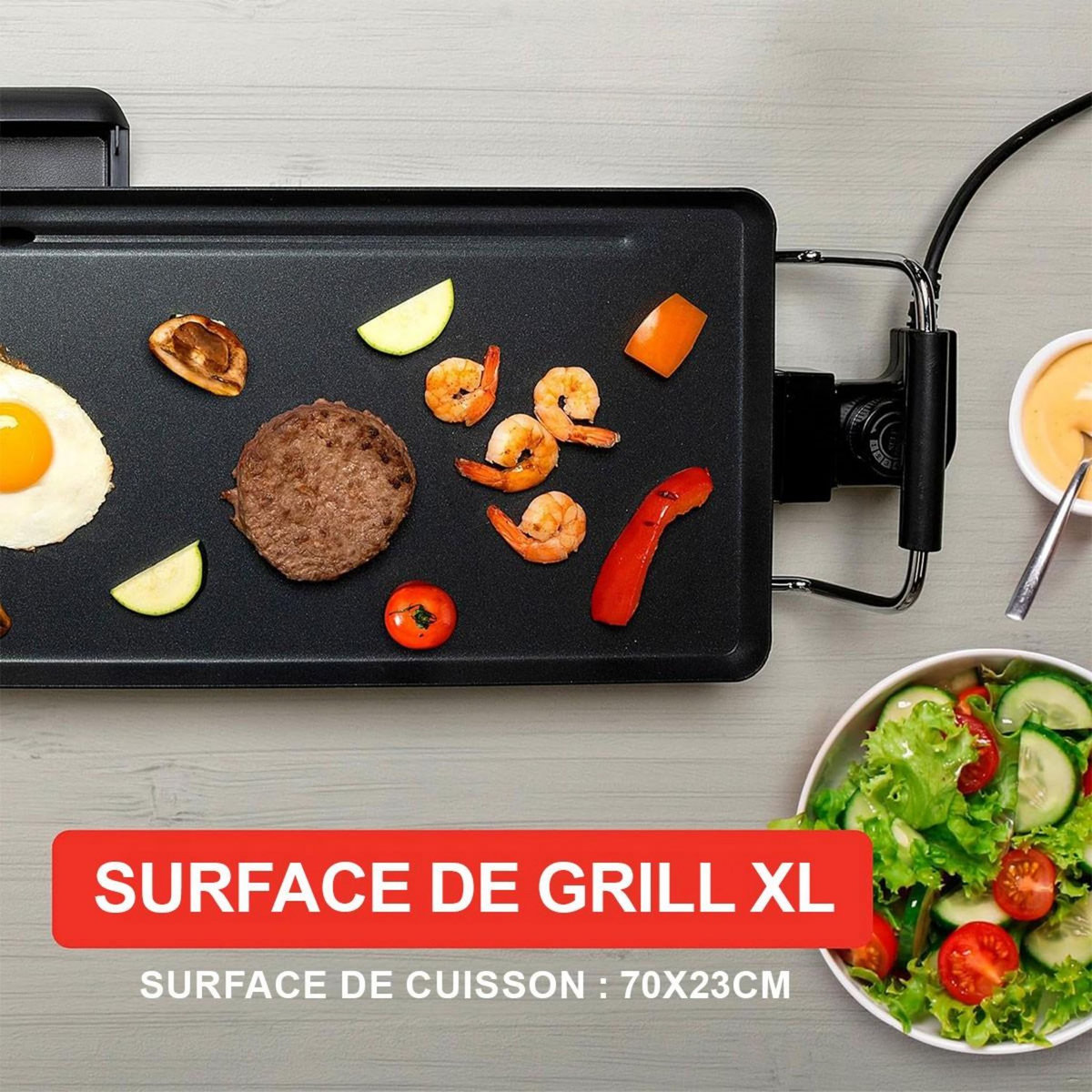 Alpina Plancha Grill Teppanyaki 2000W cuisson 70 x 23cm anti-adhésive ALPINA