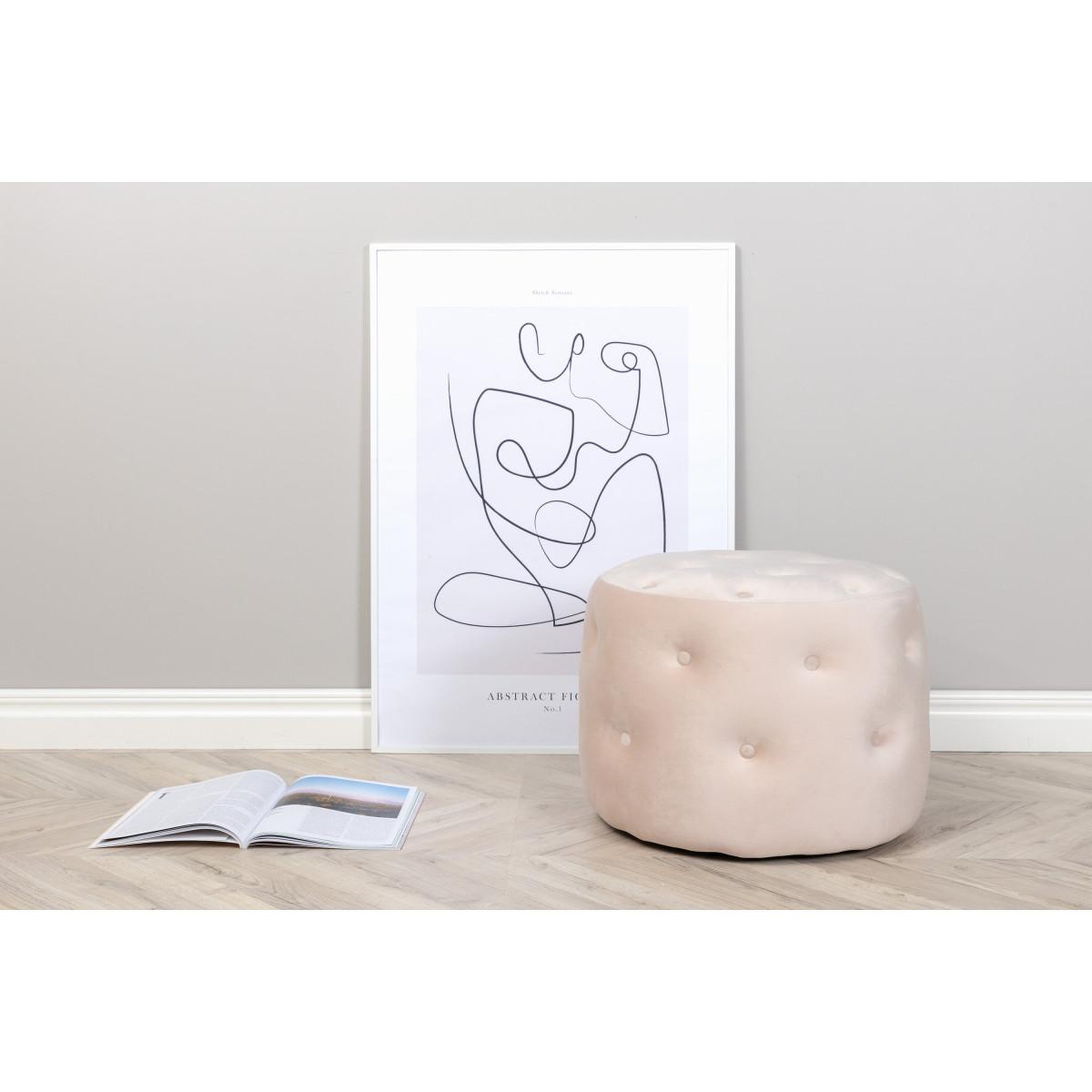 Voir la diapositive 6 : Paris Prix Pouf capitonné en velours  benjamin  55cm beige