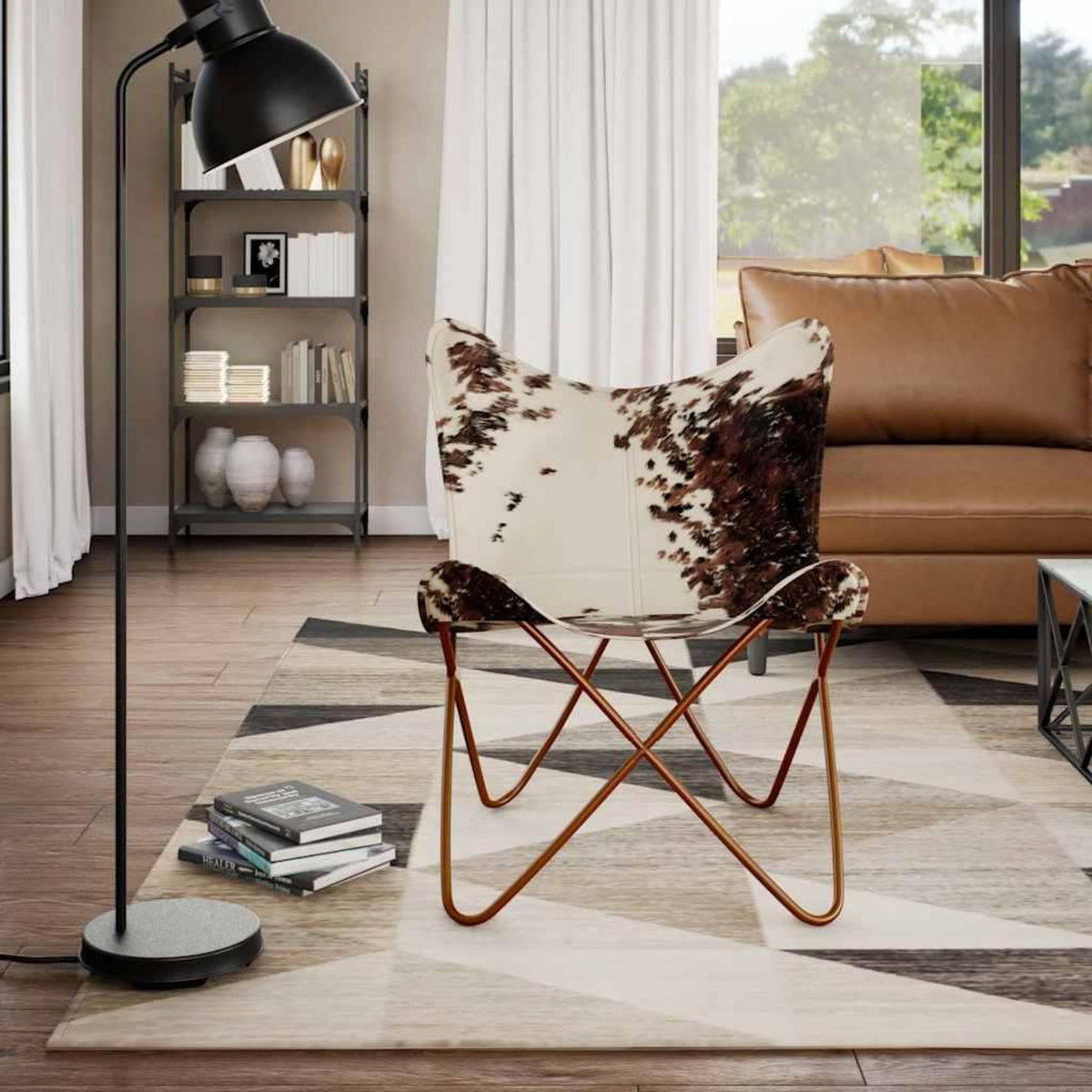 VIDAXL Chaise papillon marron et blanc cuir de vache