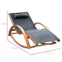 OUTSUNNY Chaise longue fauteuil berçant à bascule transat bain de soleil rocking chair en bois charge 120 Kg noir
