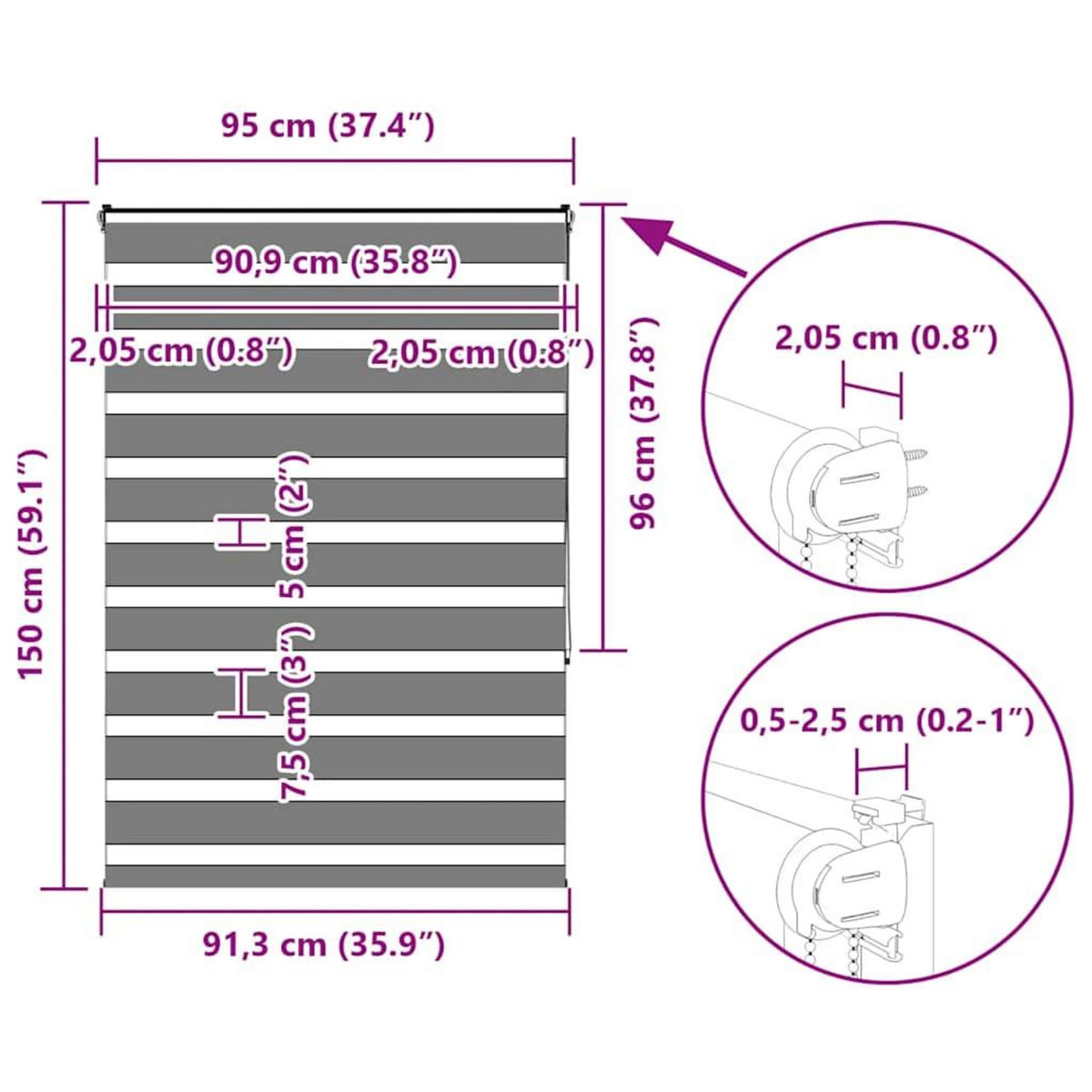 VIDAXL Store zebre noir 95x150 cm largeur du tissu 90,9 cm polyester