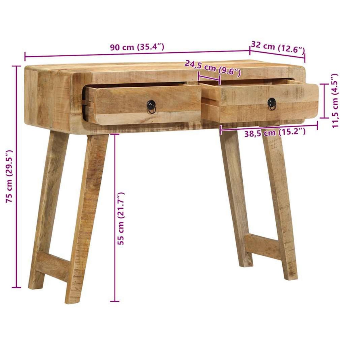 VIDAXL Table console 90x32x75 cm bois massif de manguier brut