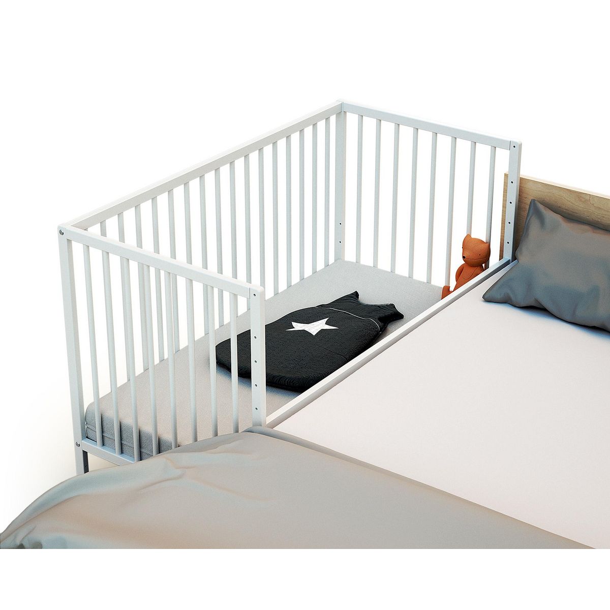 WEBABY Lit bébé cododo en bois avec roulettes 60 x 120 cm LIO