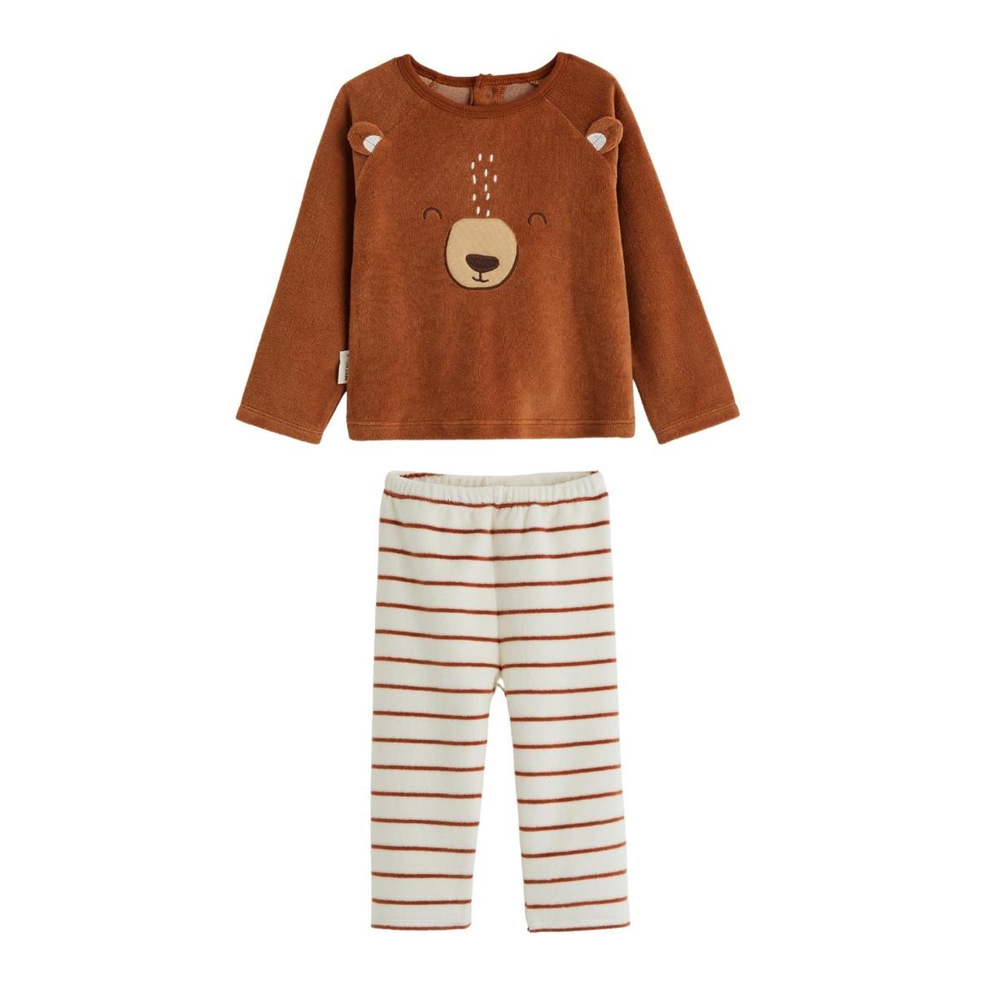 Petit BÃ©guin Pyjama enfant 2 pièces en velours moka. Coloris disponibles : Marron
