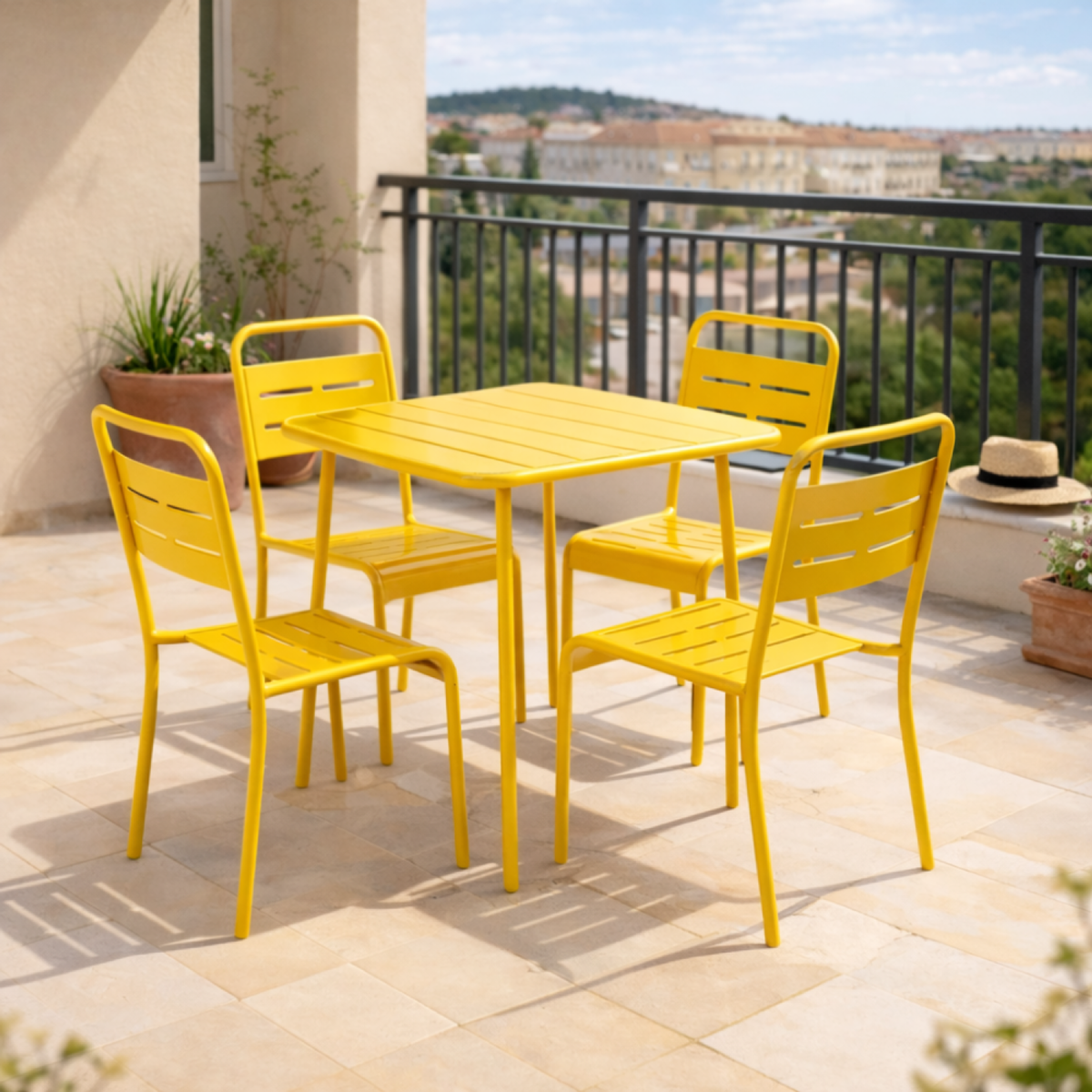 CONCEPT USINE Table carrée 4 places 70x70cm jaune BERGAME