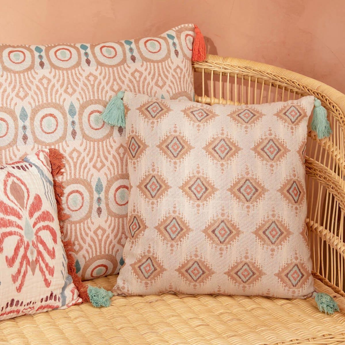 ATMOSPHERA Coussin Déco Jacquard  Ikat  38x38cm Multicolore