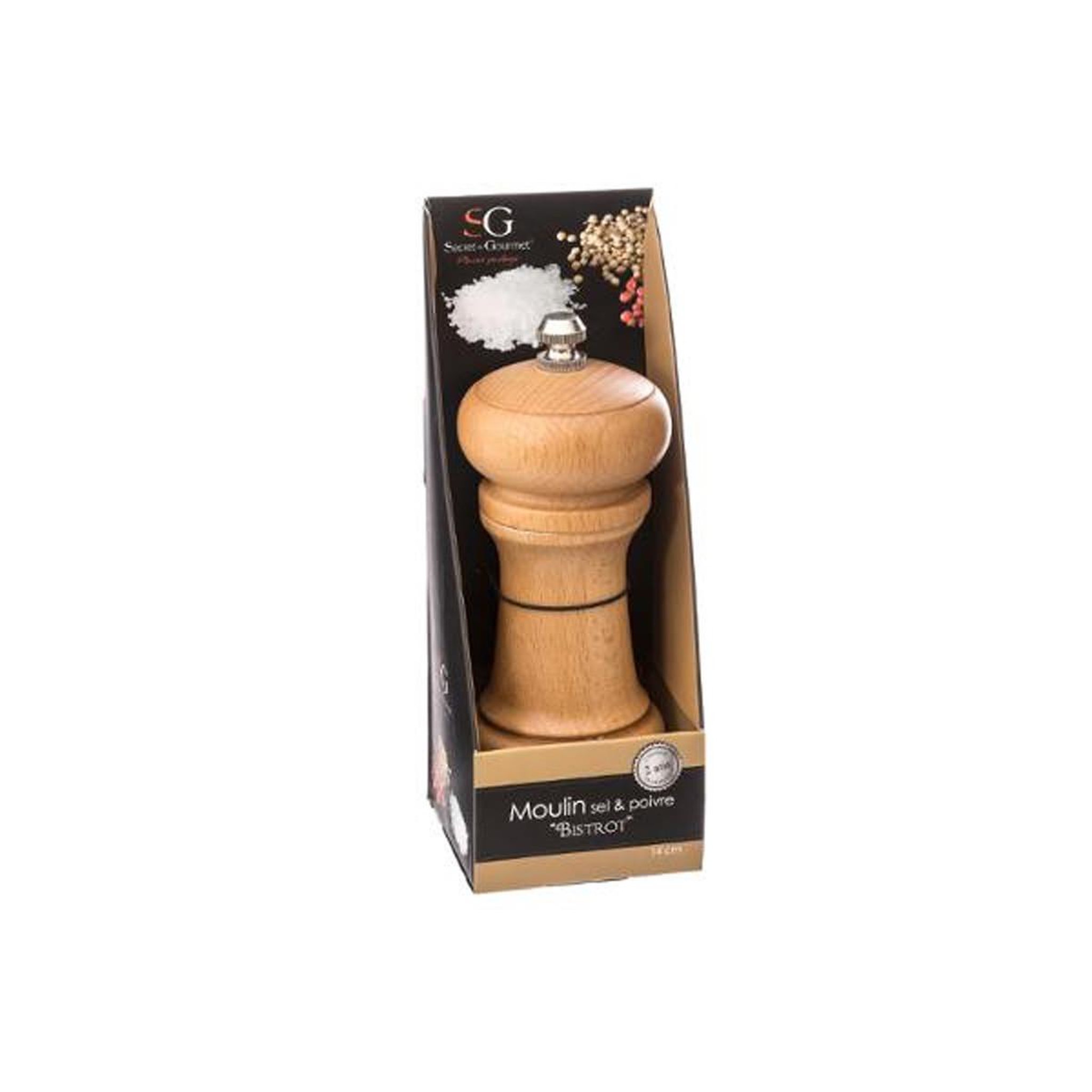 Voir la diapositive 3 : FIVE Moulin à sel & poivre en bois  bistrot  14cm naturel