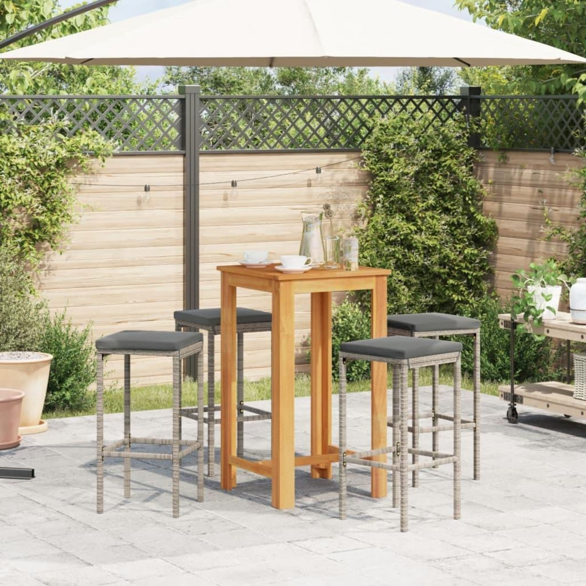 VIDAXL Ensemble de bar de jardin 5 pcs gris bois massif acacia rotin